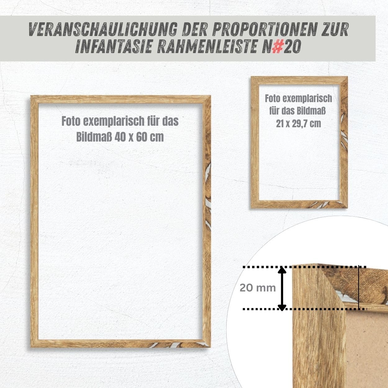 N°20 Bilderrahmen 80x100 cm Bildmaß, Gold glänzend, MDF Holz | schmale Profilleiste 20 mm foliert, Acrylglas glasklar & bruchsicher, HDF-Rückwand, Metall-Zackenaufhänger, handgefertigt