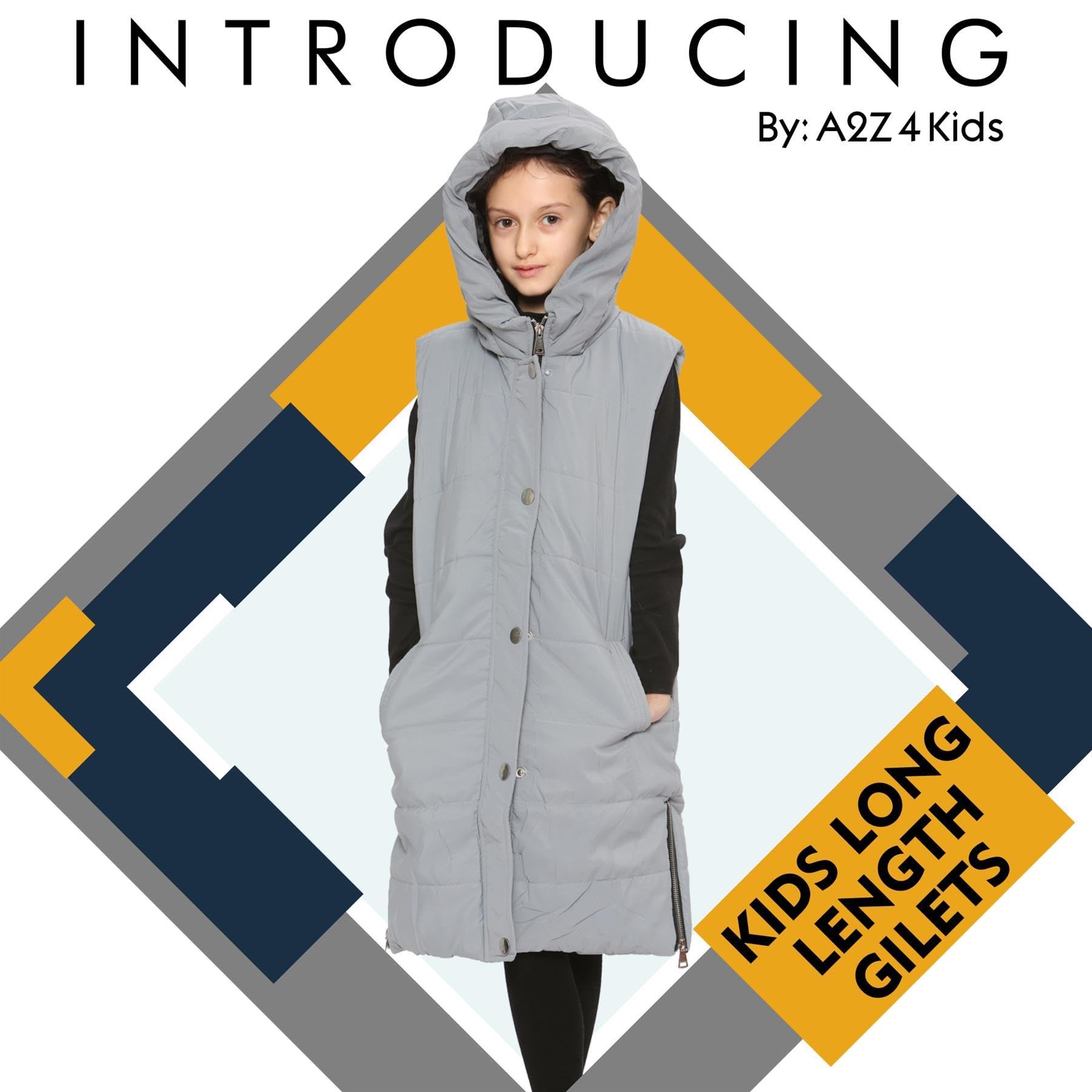 A2Z 4 Kids Mädchen Schwarze Steppweste Mit Kapuze Gepolsterte Lange Weste Daunenweste Übergröße Jacke langer ärmelloser Mantel Urbane Winterkleidung Alter 7-13 Jahre