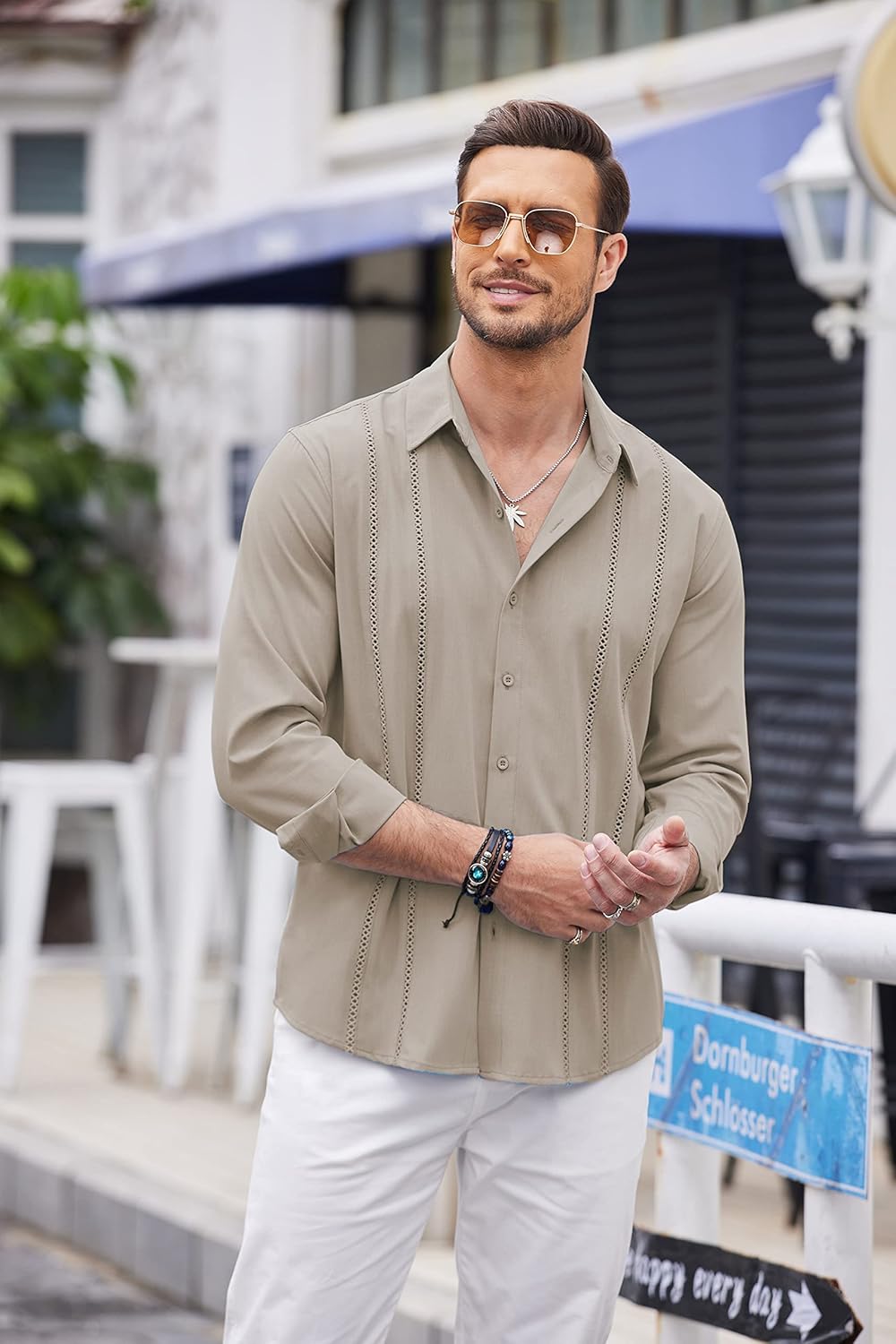 COOFANDY Mens Cuban Guayabera Shirt Casual Button Down Shirts Long Sleeve Summer Beach Shirts - Image 3