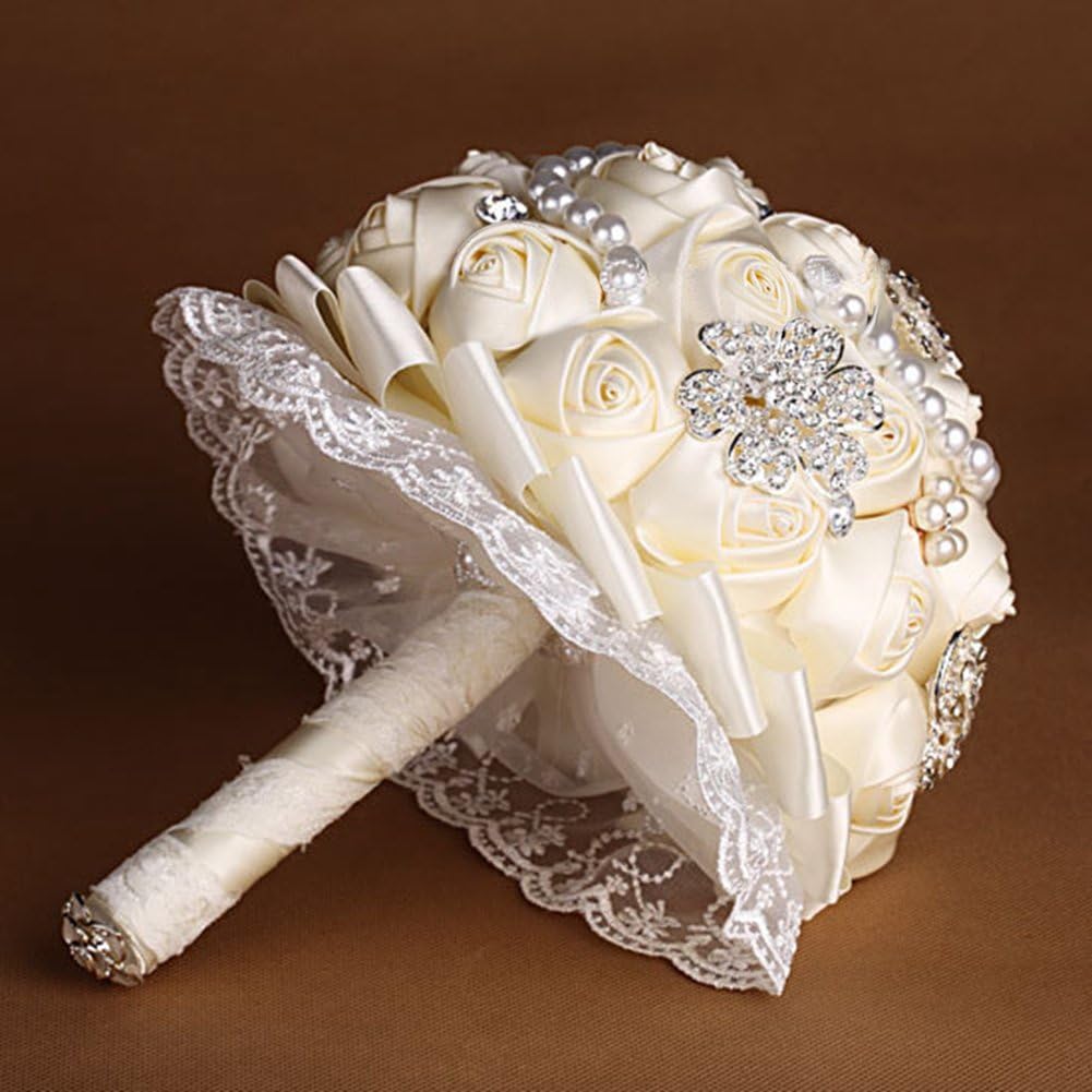 Engerla Wedding Bouquet Handmade Rose Flowers with Brooch