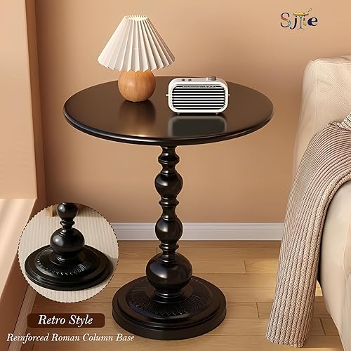 Miniatura 5 de Mesa Auxiliar – Mesa de Acento Pequeña Redonda de 13.8" con Base de Metal, Mesa de Café Vintage Multifuncional para Sala de Estar, Dormitorio, Negro