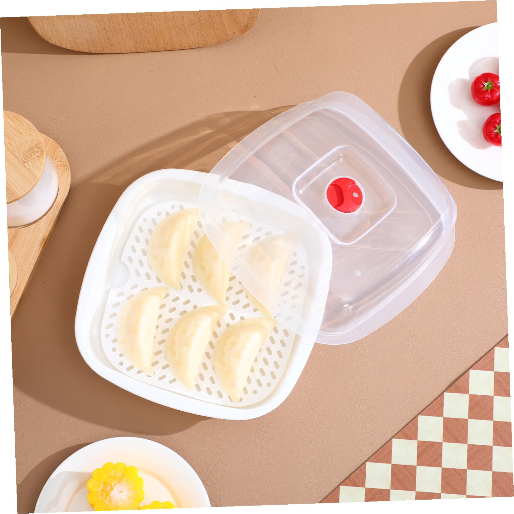 Generico Vaporiera Microonde Professionale in Plastico Manico, Contenitore per Alimenti al Vapore per Cucina e Cottura di Pesce e Ravioli