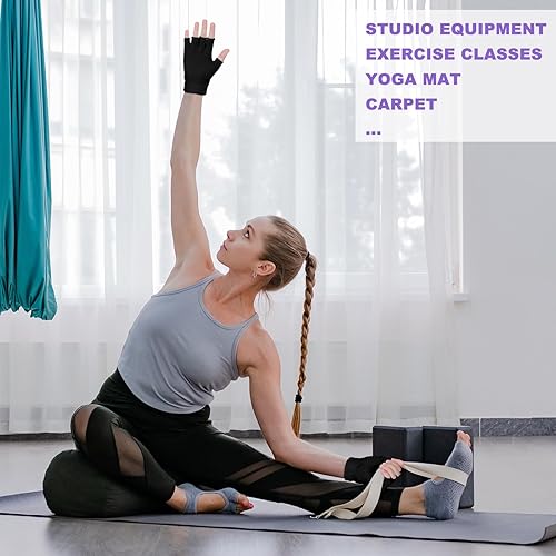 Miniatura 4 de Eurzom 2 pares de guantes de yoga antideslizantes para mujer, guantes de pilates sin dedos con agarres para yoga, fitness, entrenamiento, deportes,