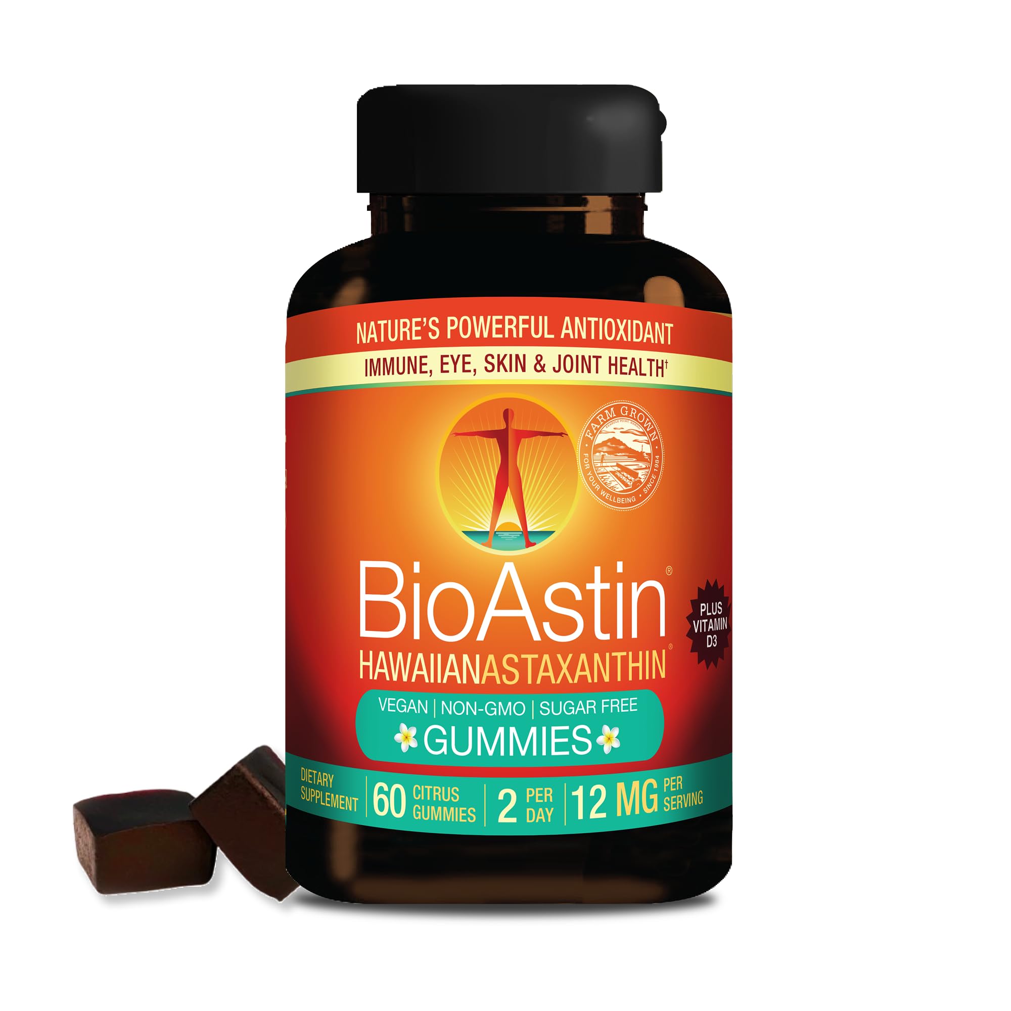 Nutrex Hawaii BioAstin Hawaiian Astaxanthin - 12mg, 60 Gummies - Farm-Direct Premium Antioxidant Supplement to Support Eye, Skin, Joint & Immune System Health - Non-GMO & Gluten-Free