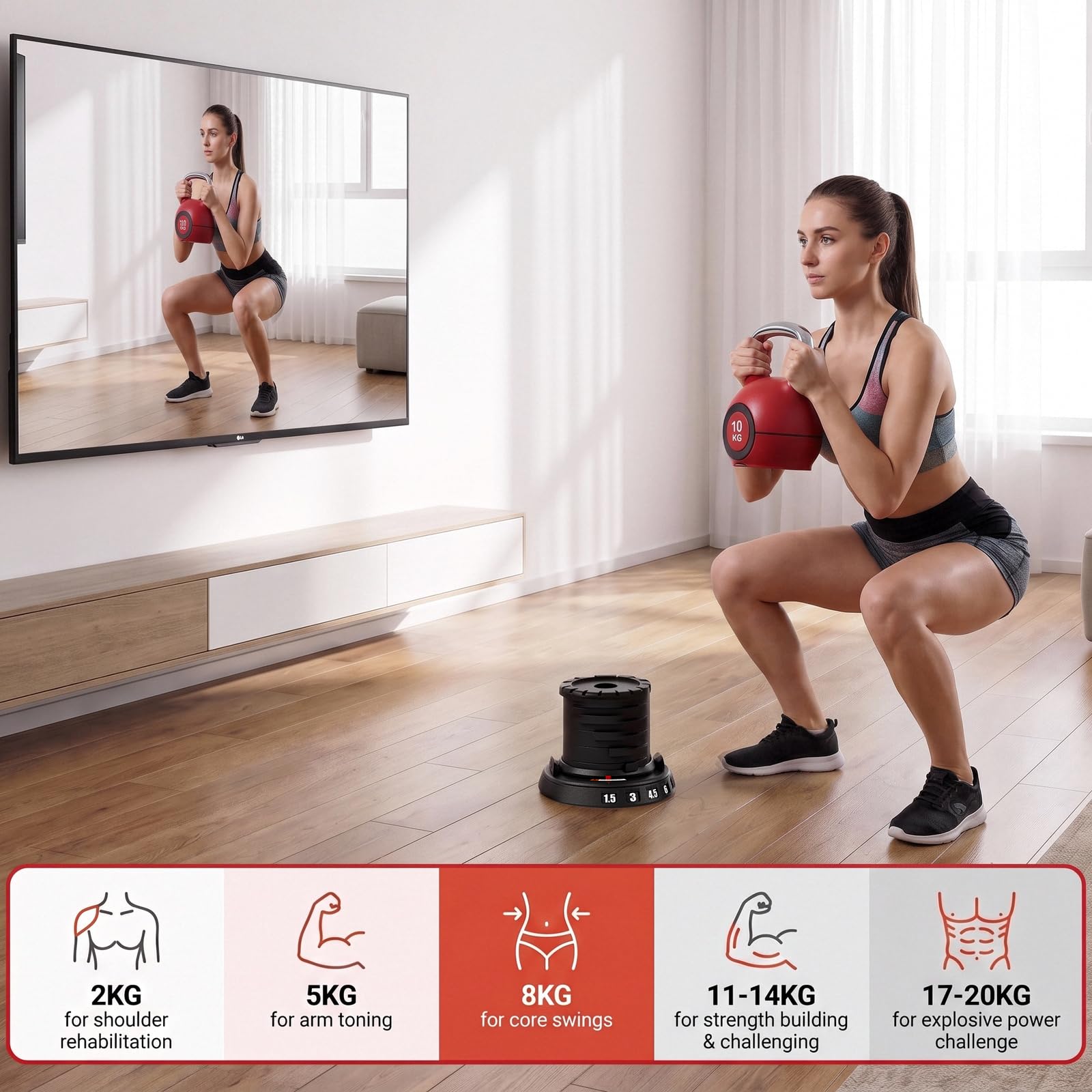 LIFERUN Kettlebell regulowany hantle kulowe 1,5-10 kg do domowej siłowni