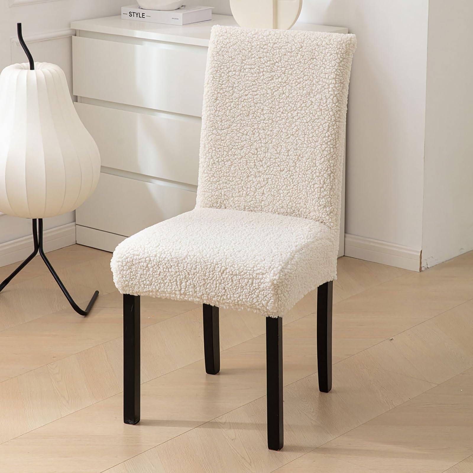 Coprisedie 4 Pezzi Spesso Elasticizzato, Coprisedie con Schienale Rimovibile Lavabile, Copri Sedia da Cucina in Pile Teddy, per Sedie con Schienale Alto Sala da Pranzo Cucina Casa Hotel(White)