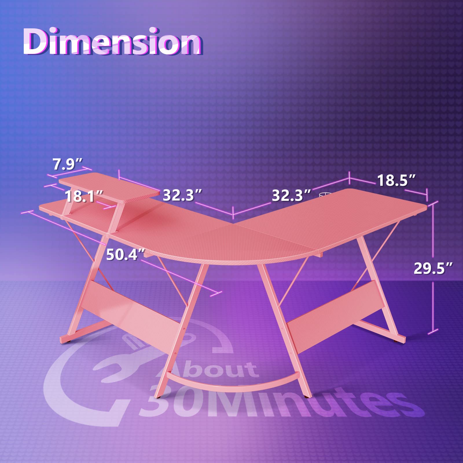 Buy MOTPK Pink Gaming Desk L Shaped, Gamer Desk Gaming Table with