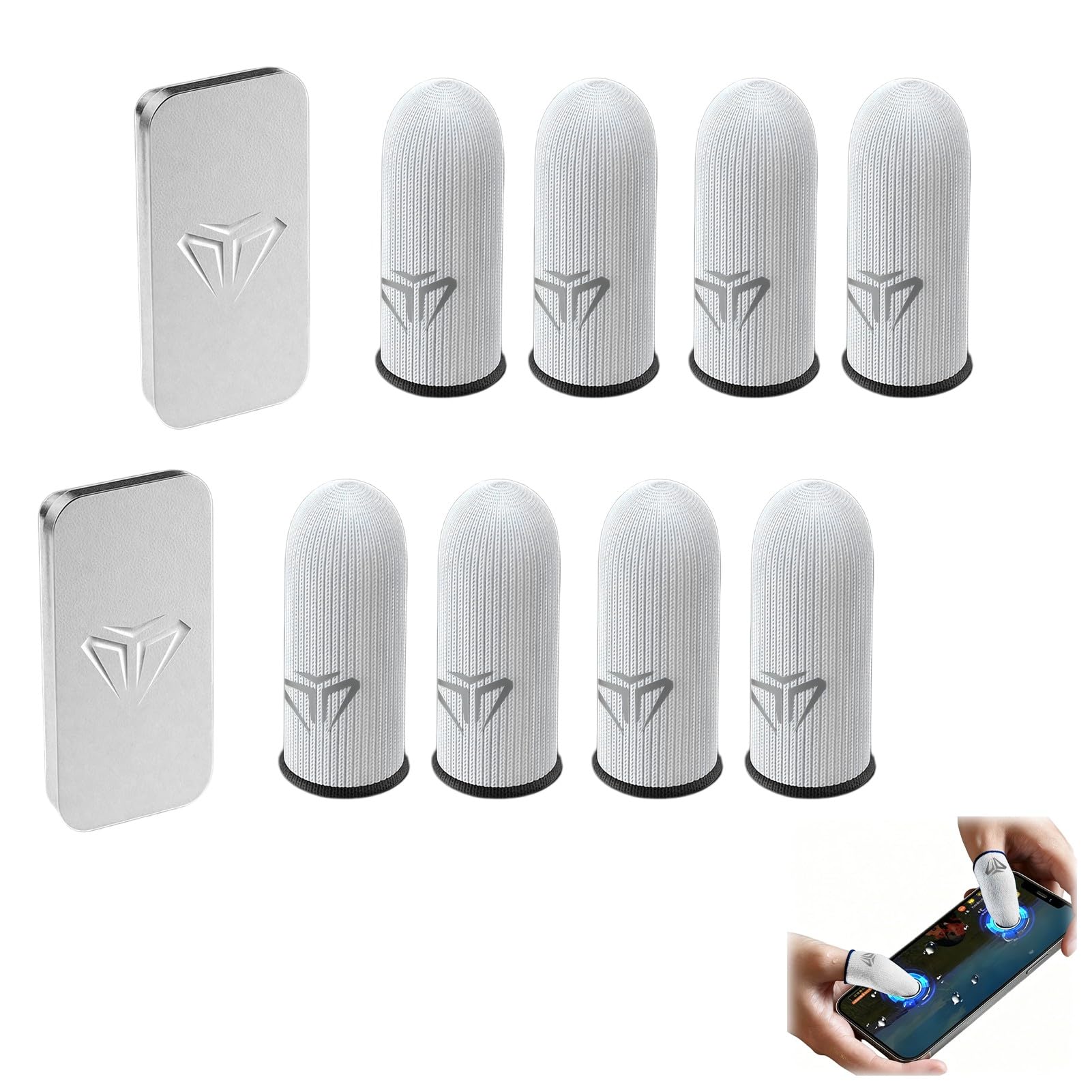 Gaming Finger Sleeves 8 Pièces, Protege Doigt pour Gaming Respirant et Anti-Transpiration pour Écran Tactile Protège-Doigts Haute Sensibilité pour PUBG/Out Mobile Gaming sur Android et iOS