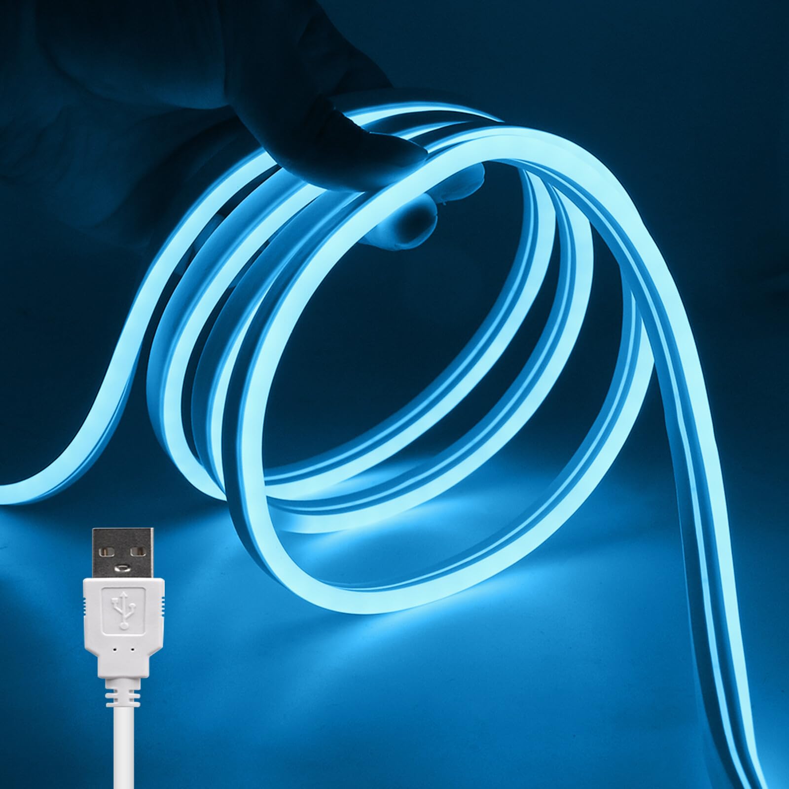 KAFULA 5V LED neon Light with Button on/Off, USB Powered, SMD 2835 LED Strip CRI85+, Suitable for Bedroom, Kitchen, Garden and Living Room Decoration [1m, ice Blue]