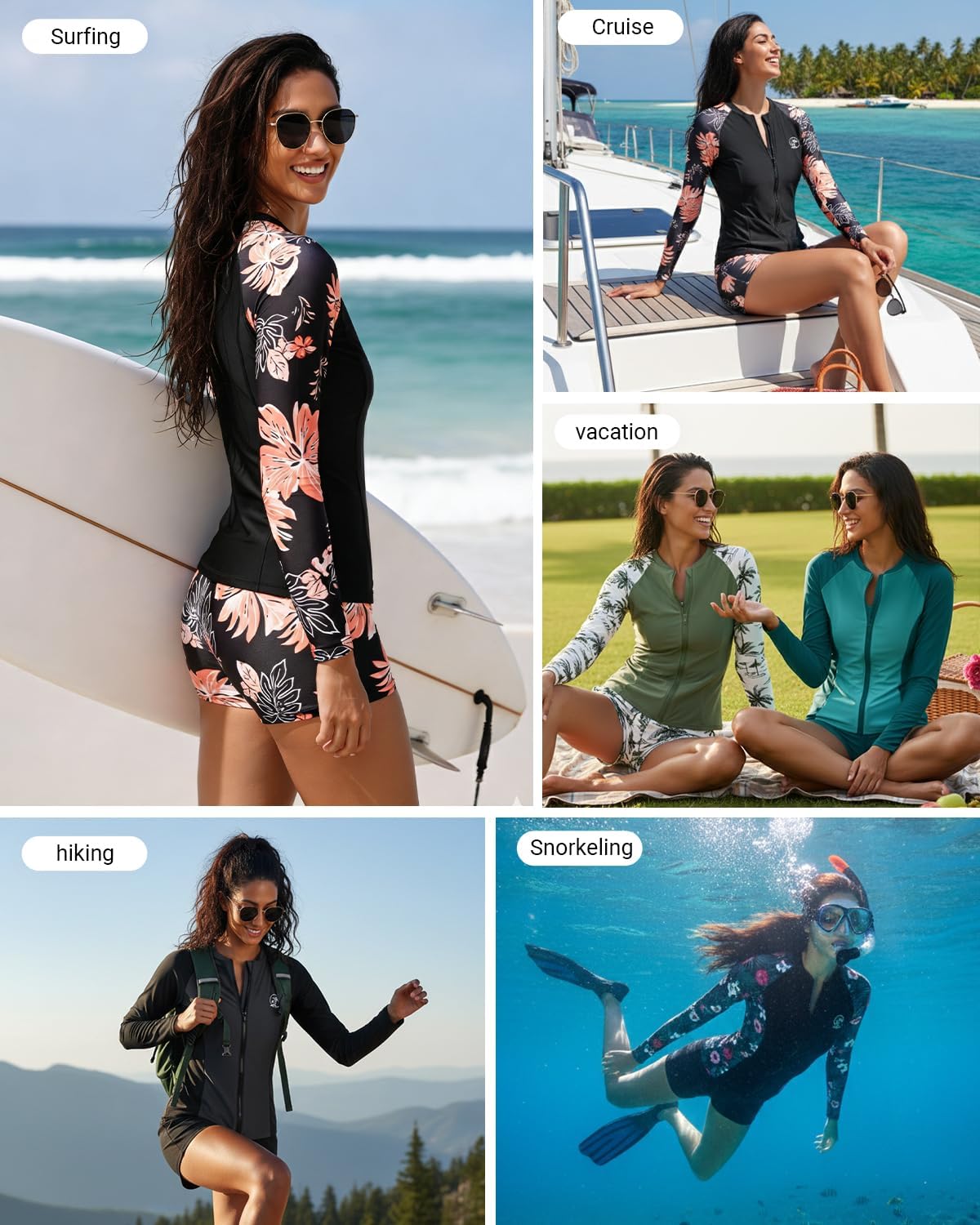 Holipick Long Sleeve Swimsuits for Women - 3 Piece Rash Guard with Shorts Zipper SPF Swim Shirt with Built in Bra - Image 2