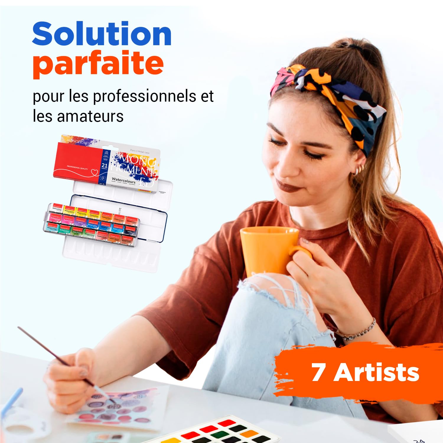 Kit Aquarelle Peinture – 21 x Godet Aquarelles Professionnelle Extra Fine Monopigmenté | Palette Aquarelle Adulte Portable pour Voyage et L’atelier D’artiste | Coffret en Métal