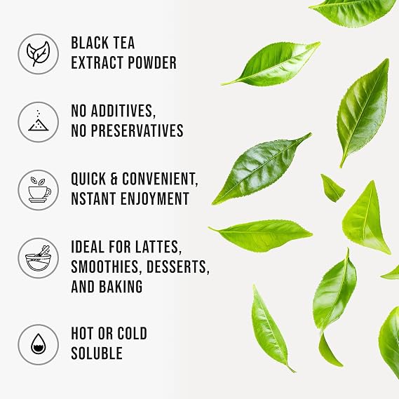 Instant Black Tea Extract Powder, Unsweetened Iced Tea Concentrate from Real Black Tea Leaves, Instant Powder for Hot & Cold Drinks, Powdered & Unsweet Tea, Smooth Mixing, Zero Additives, Non-GMO, 525g , 1050 Servings