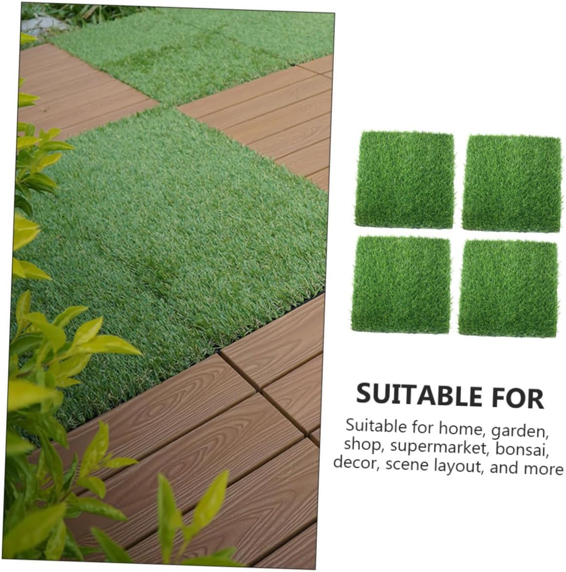 NUOBESTY 4pcs Artificial Grass Mat Outdoor Turf Fake Grass Turf for Garden Playground School Landscaping Decor with Black Backing