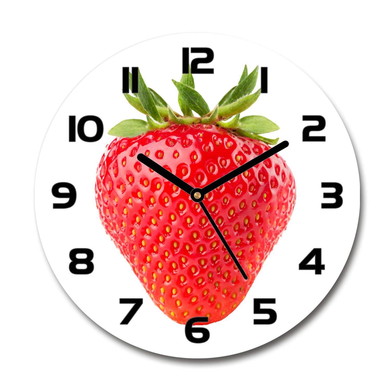 Horloge en verre design pour salon Tulup 30cm décor fraise et intérieur moderne