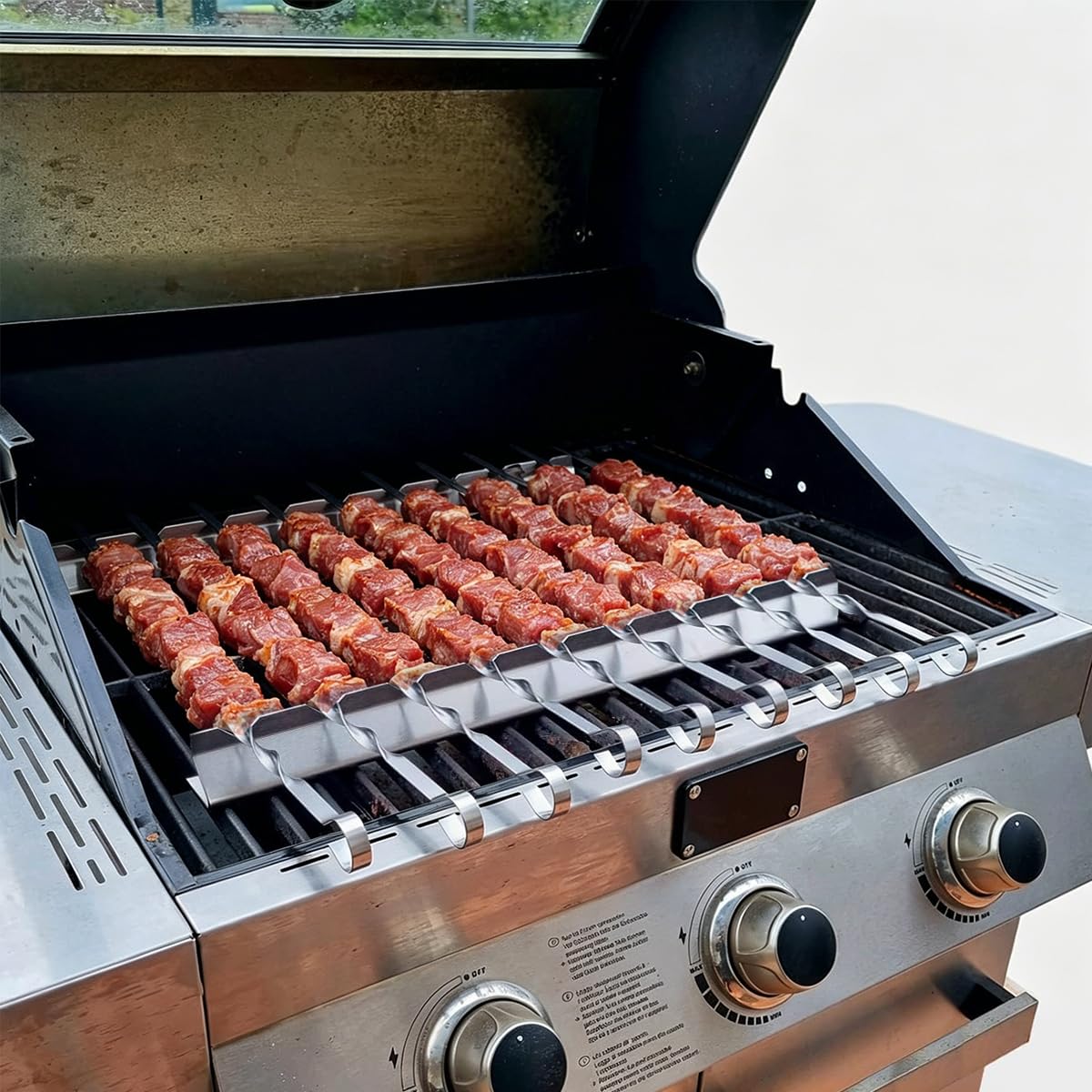 Set de 30 Brochettes Barbecue en Acier Inoxydable 40cm avec 2 Supports de Cuisson à 9 Encoches, Pique à Brochette Plate pour Grillade Jardin, Accessoire Barbecue Inox Lavable au Lave-Vaisselle