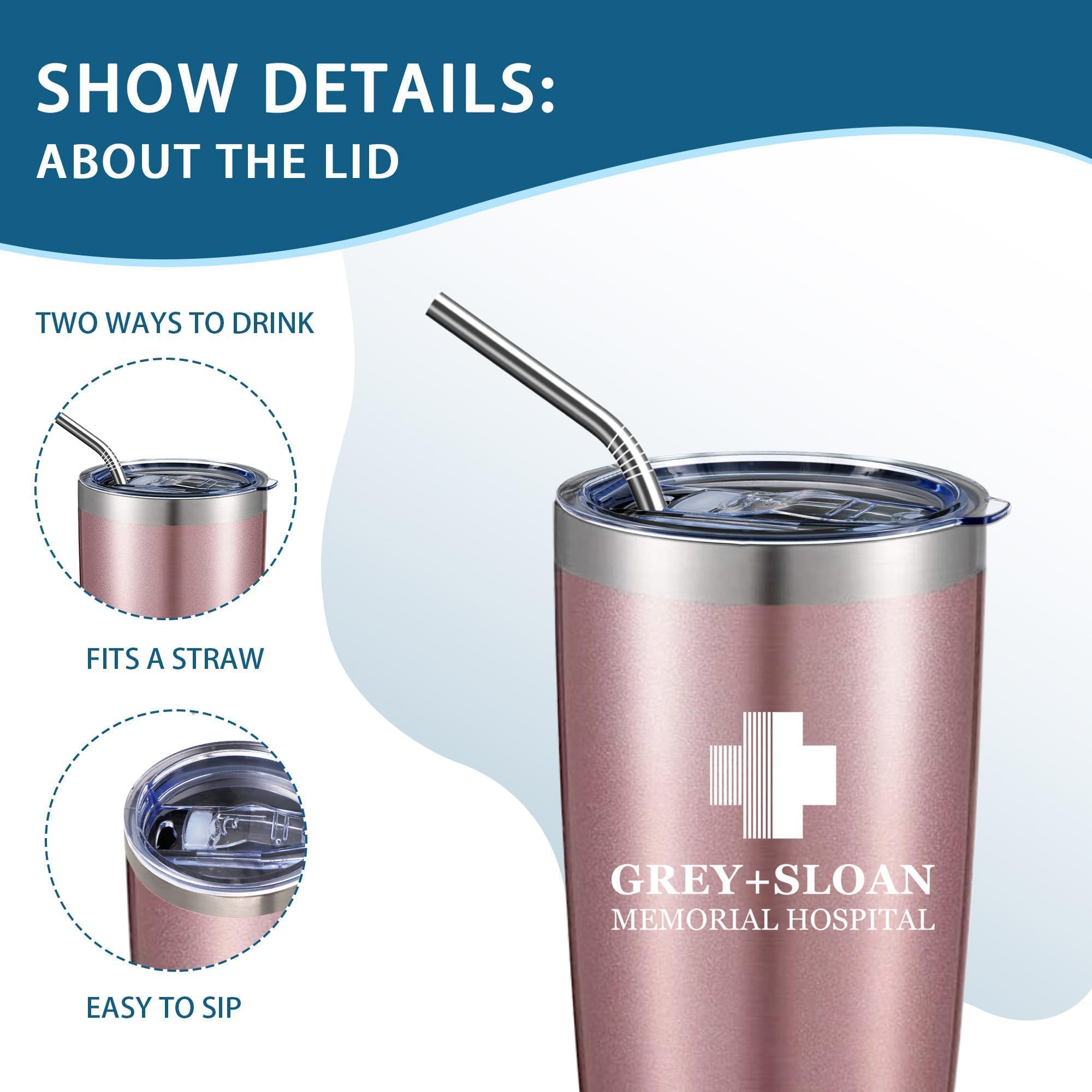 ATHAND Greys Anatomy Edelstahlbecher - Isolierter Doppelwandiger Reisebecher Mit Deckel, Eisgekühlt - Kaffeetasse, Geschenk Für Krankenschwestern