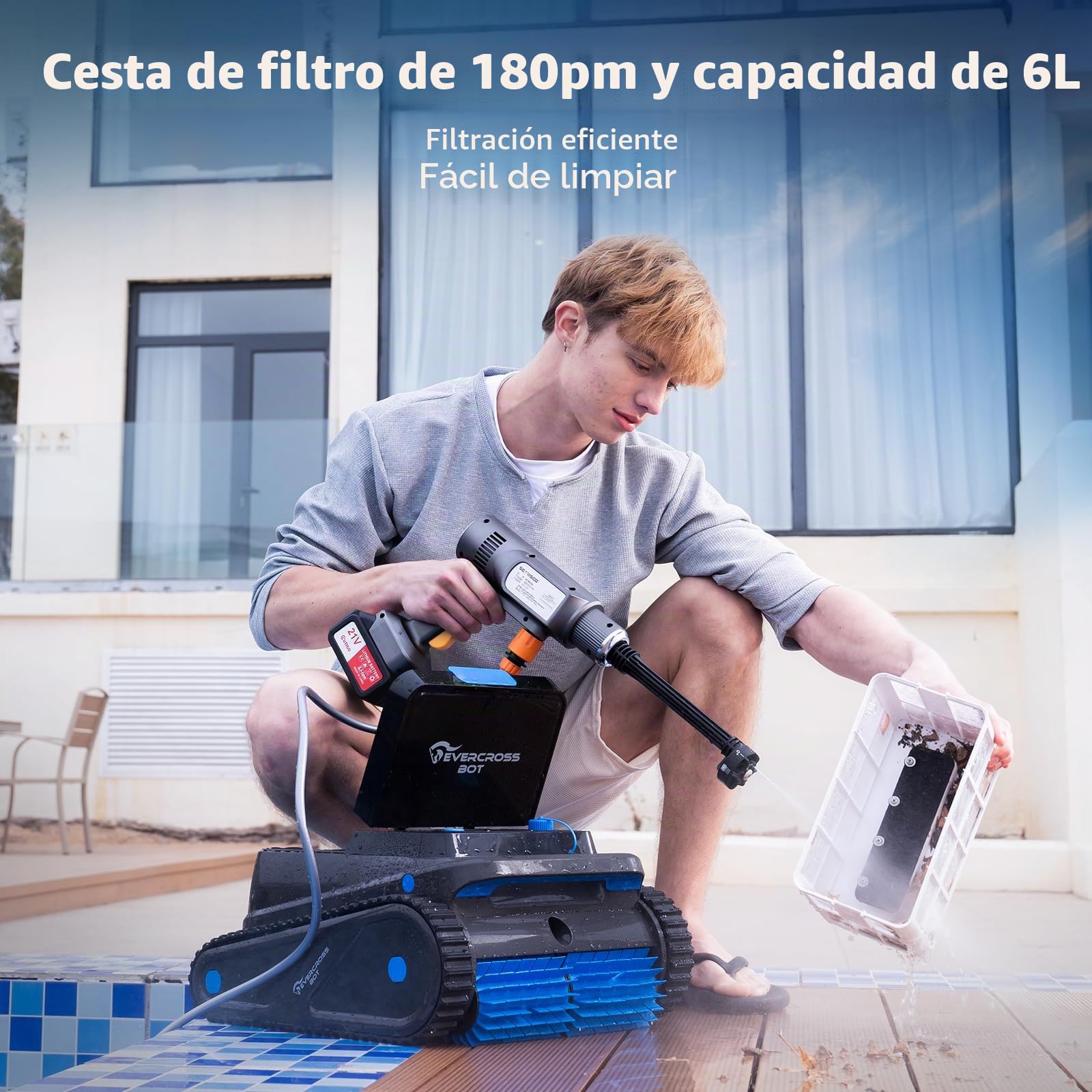 (Nuovo 2026) EVERCROSS BOT Robot Limpiafondos Piscina Automático con App, Robot Piscina sin Cable, Limpieza Completa Suelo y Paredes, 120 Min, Regreso Automático, 200 m²