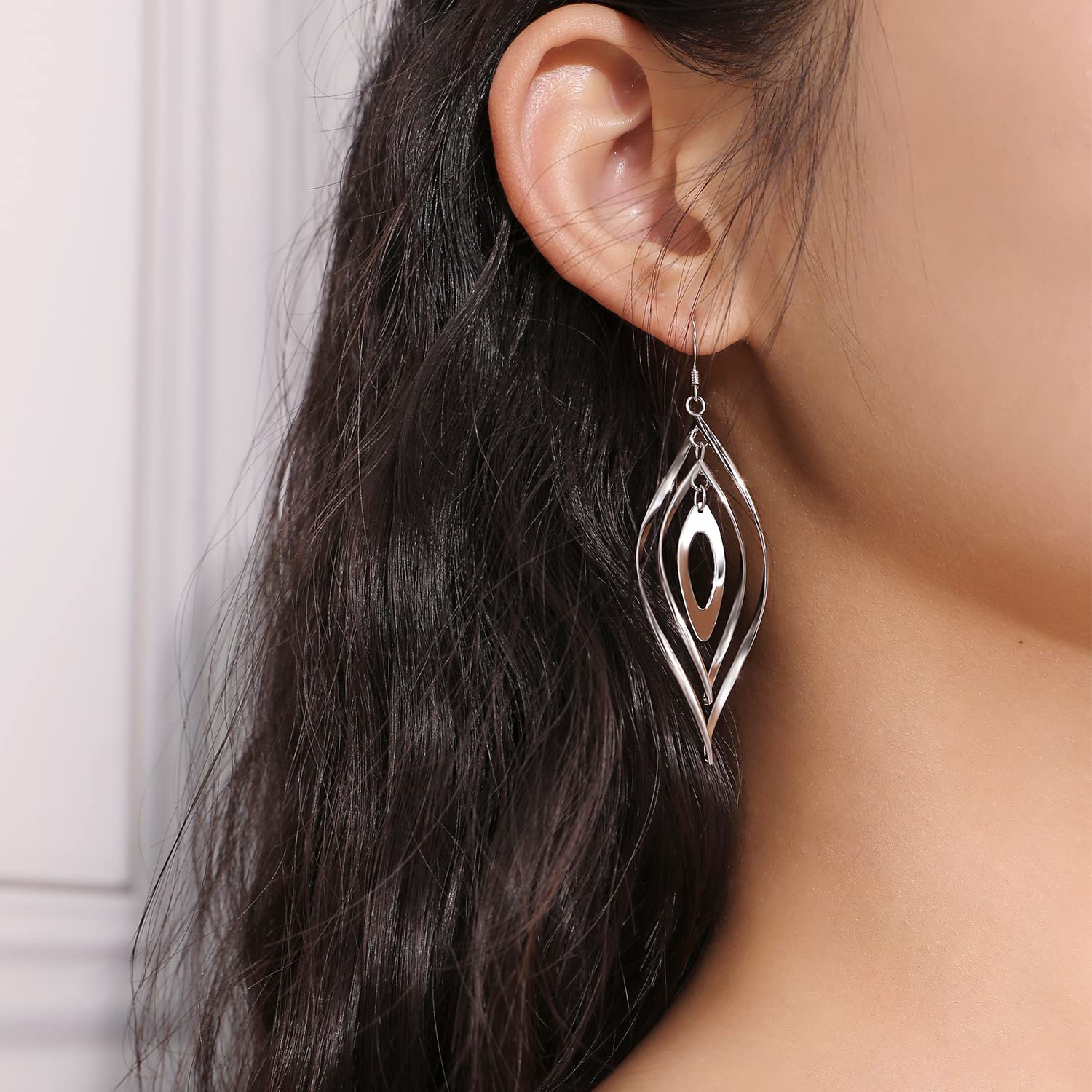 Meissa Orecchini pendenti donna Geometrica 925 Orecchini lunghi Donna Gioielli ipoallergenici, Argento