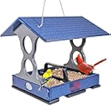 JCS Wildlife Medium Poly Fly-Thru Bird Feeder w/Removable Seed Tray - Holds 4 Cups of Bird Seed to Attract Cardinals, Chickadees, and More Backyard Birds (Blue)