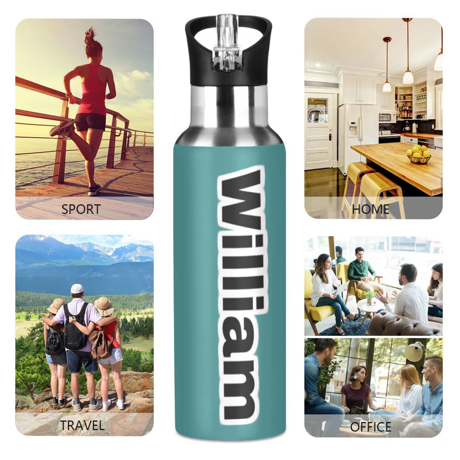 Isolierflaschen Trinkflasche Thermoskanne Isolierflasche mit Griff, 900 ml, Dunkelblaugrün, auslaufsicher, ohne Trinkhalm, für heiße und kalte Getränke, BAP-frei