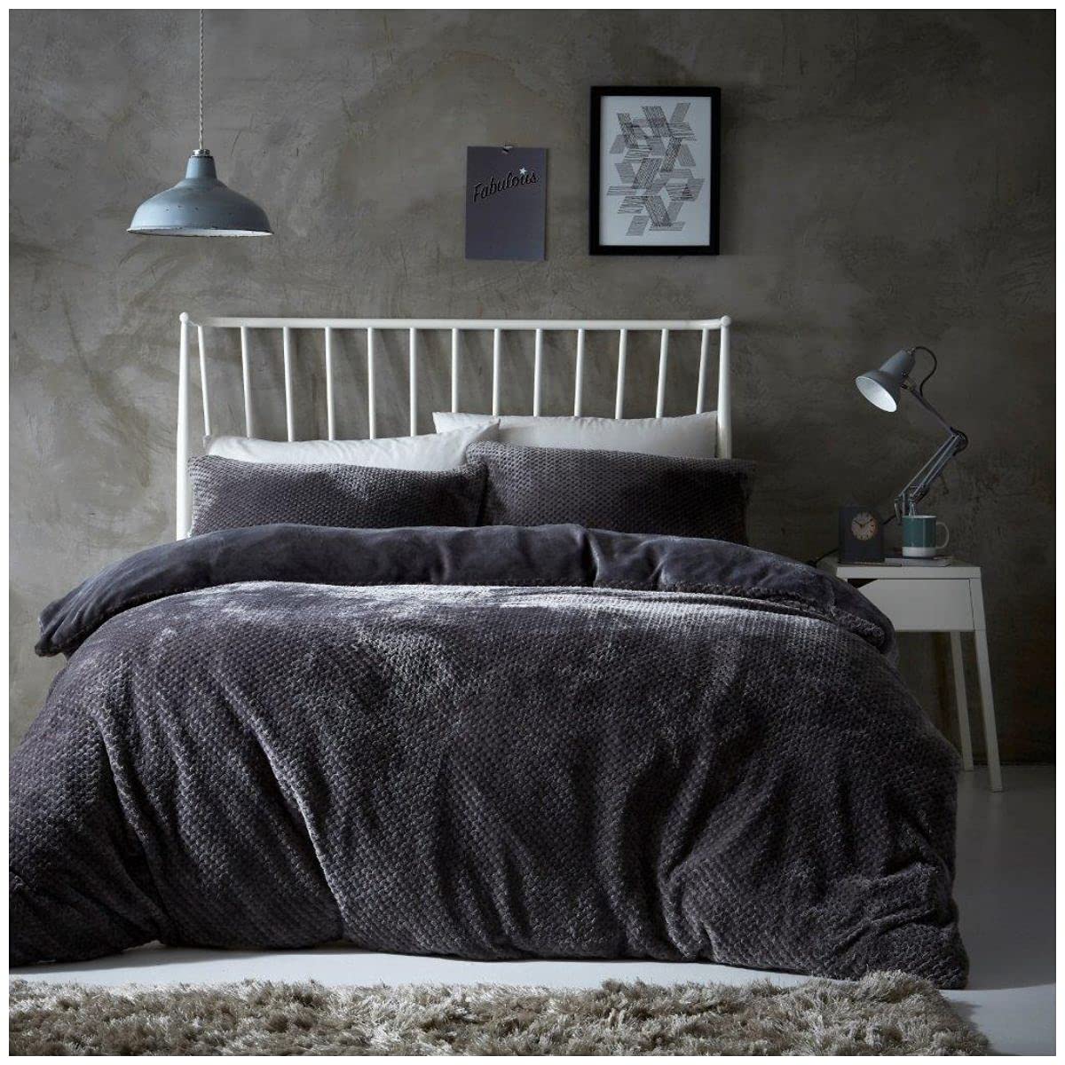 Gc Gaveno Cavailia Charcoal Luxurious Fleece Single Duvet Cover Set, Fluffy Honeycomb Bedding Sets Teddy Quilt Bedset Warm Popcorn Bedlinen,