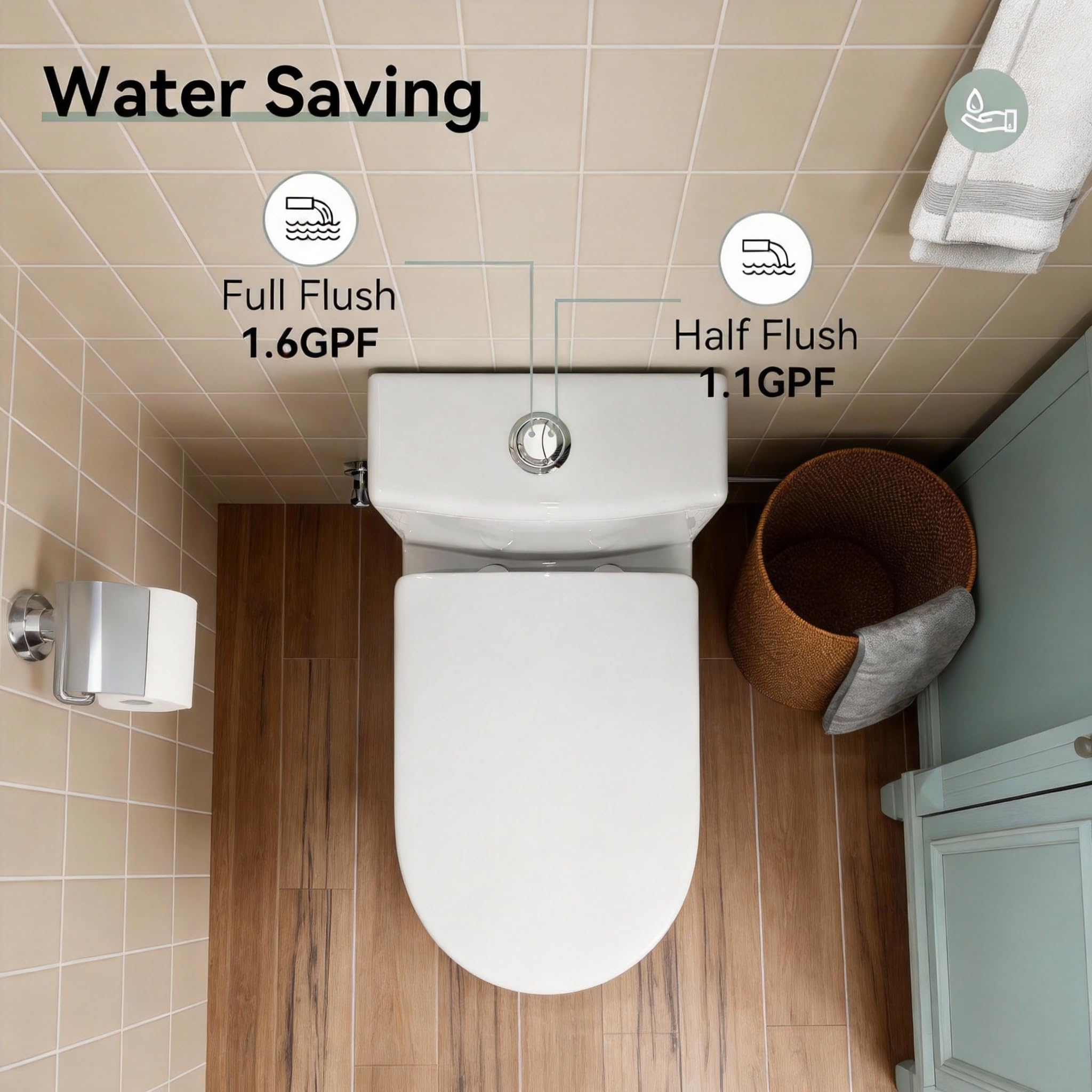 VANCOCO Inodoro compacto de una pieza para baños pequeños, 25 pulgadas de largo x 13.4 pulgadas de ancho x 28.4 pulgadas, diseño que ahorra espacio, inodoro de baño de 12 pulgadas, color blanco