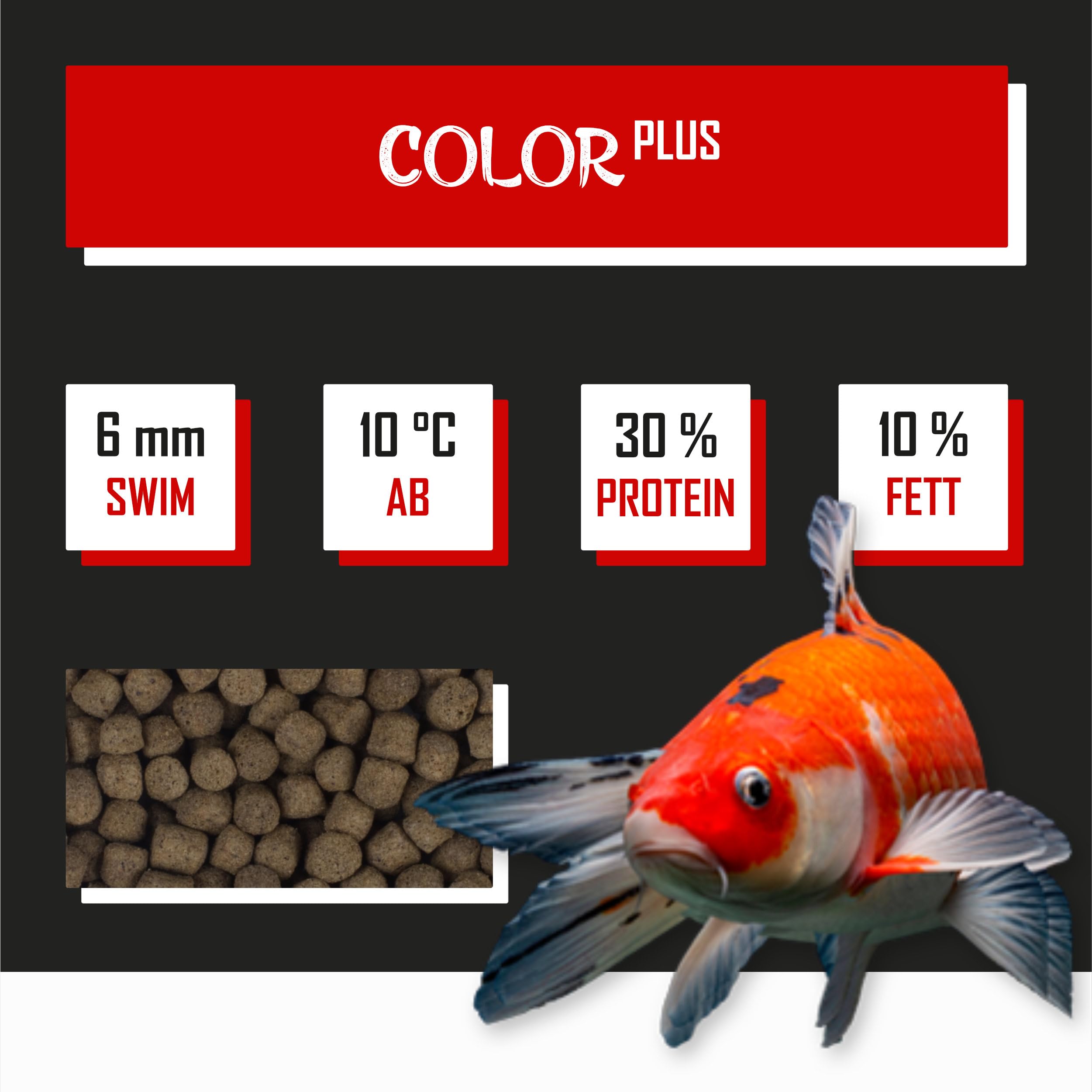 Tanoshi Koifutter - Color Plus - 6mm 13,5 kg | Schwimmendes Hauptfutter für Intensive Farbentwicklung Dank Spirulina mit natürlichem Astaxanthin | ab 10°C