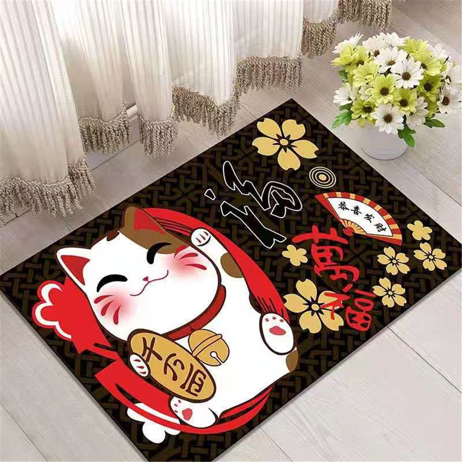 Doormat Lucky Cat Printed Door Mat 60cm*40cm Non Slip Washabl Doormat for Indoor Outdoor Dirt Trapper