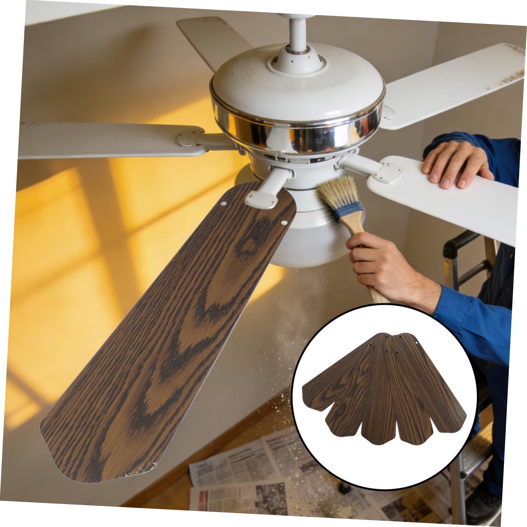 Aspas de Ventilador de Techo y Resistente al Piezas Marrón de Madera Doble Cara Instalación Rápida para Fiesta Verano en Dormitorios Interiores