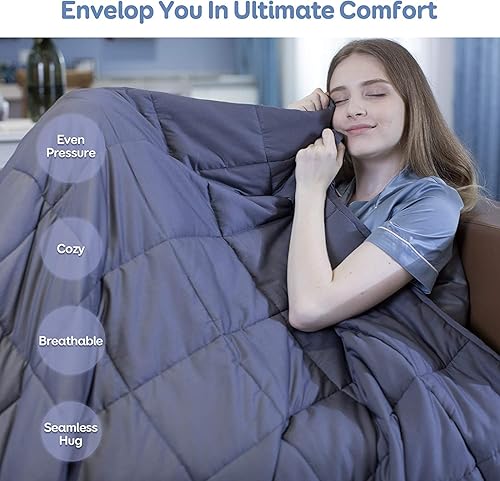 Miniatura 2 de Uttermara Manta con peso de 15 libras, manta con peso refrescante con patrón de diamante con tela de algodón estándar Oeko-TEX, 48 x 78 pulgadas,