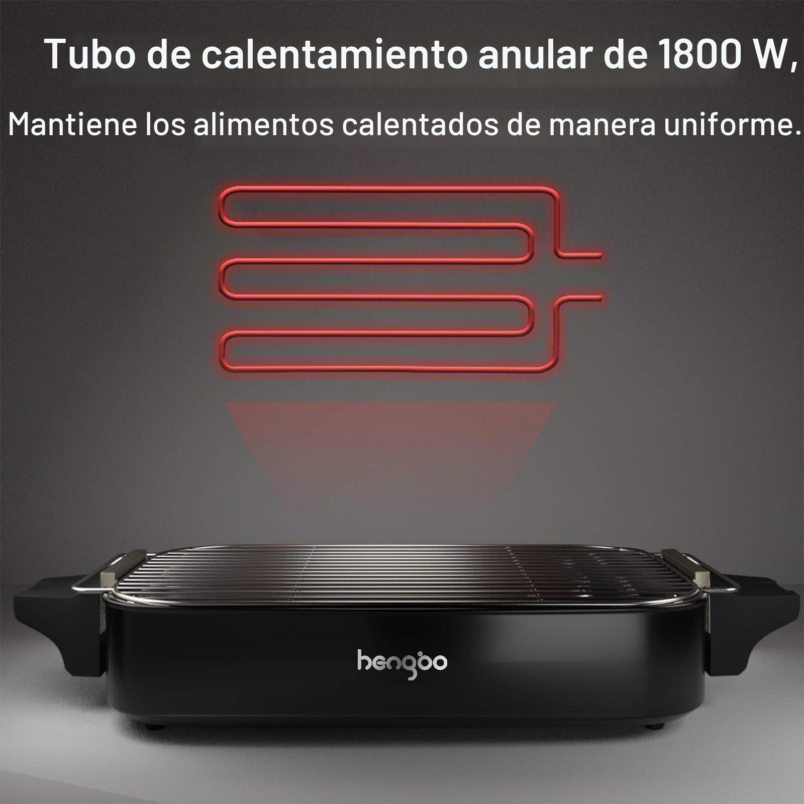 Parrilla Barbacoa, Barbacoa Éléctrica Grill Electrico BBQ Sin Humo de Mesa con Bandeja Recoge Grasa para Exterior Interior, Temperatura Ajustable, 1800W - Nero