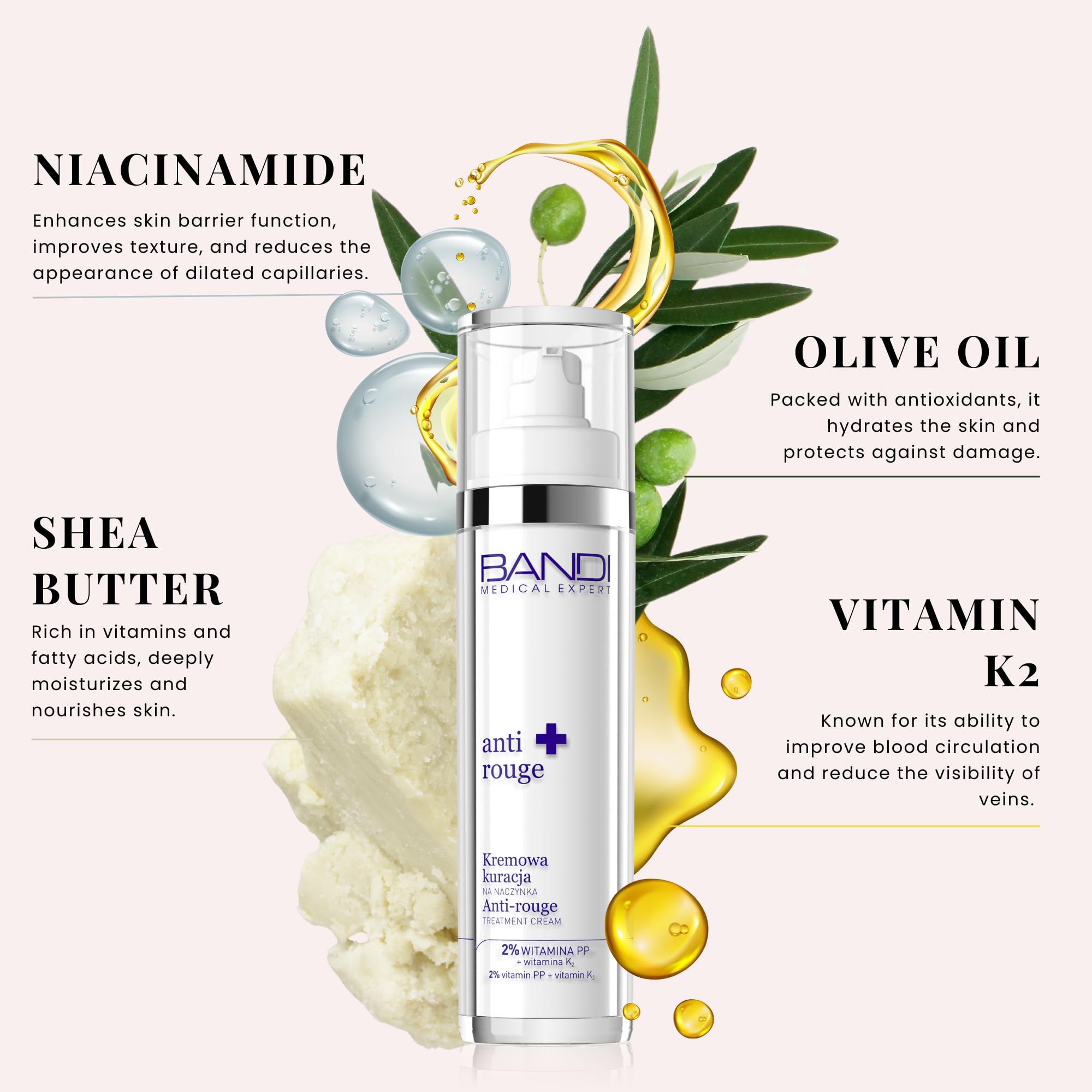 Bandi Anti-Rouge Nourishing Face Cream for Sensitive Skin Hydrating Moisturising Redness Reducing Smoothing for Rosacea 50ml - Image 4