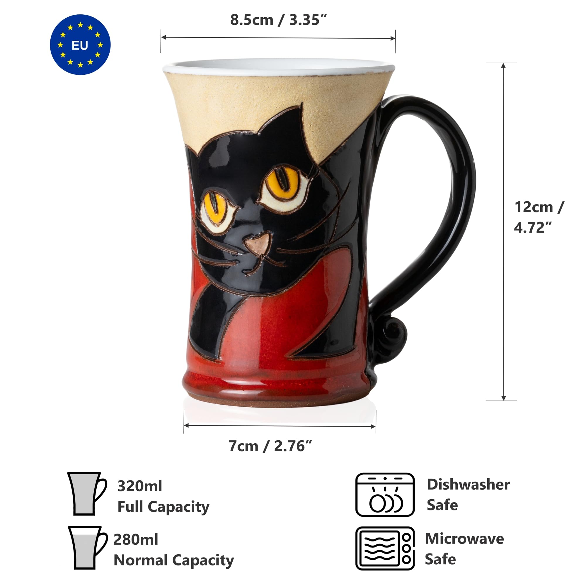 Felisteya Handmade Ceramic Coffee Mug, Black Cat Pottery Mug, 320ml Artisan Tea Cup, Unique Decorative Mug - Image 4