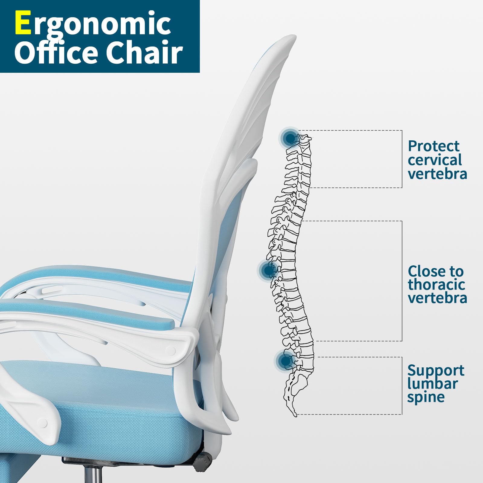 kenvc Ergonomic Office Chair with Foot Rest, Home Office Desk Chairs with Lumbar Headrest and Retractable Footrest, Mesh Office Chair Adjusts 90°-145°, Blue