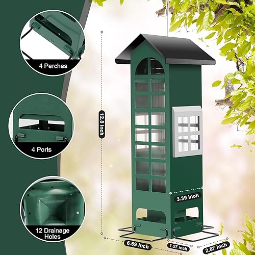 Miniatura 4 de Comedero para pájaros con protección contra la gravedad a prueba de ardillas, comederos de metal para colgar en el exterior, comederos de malla