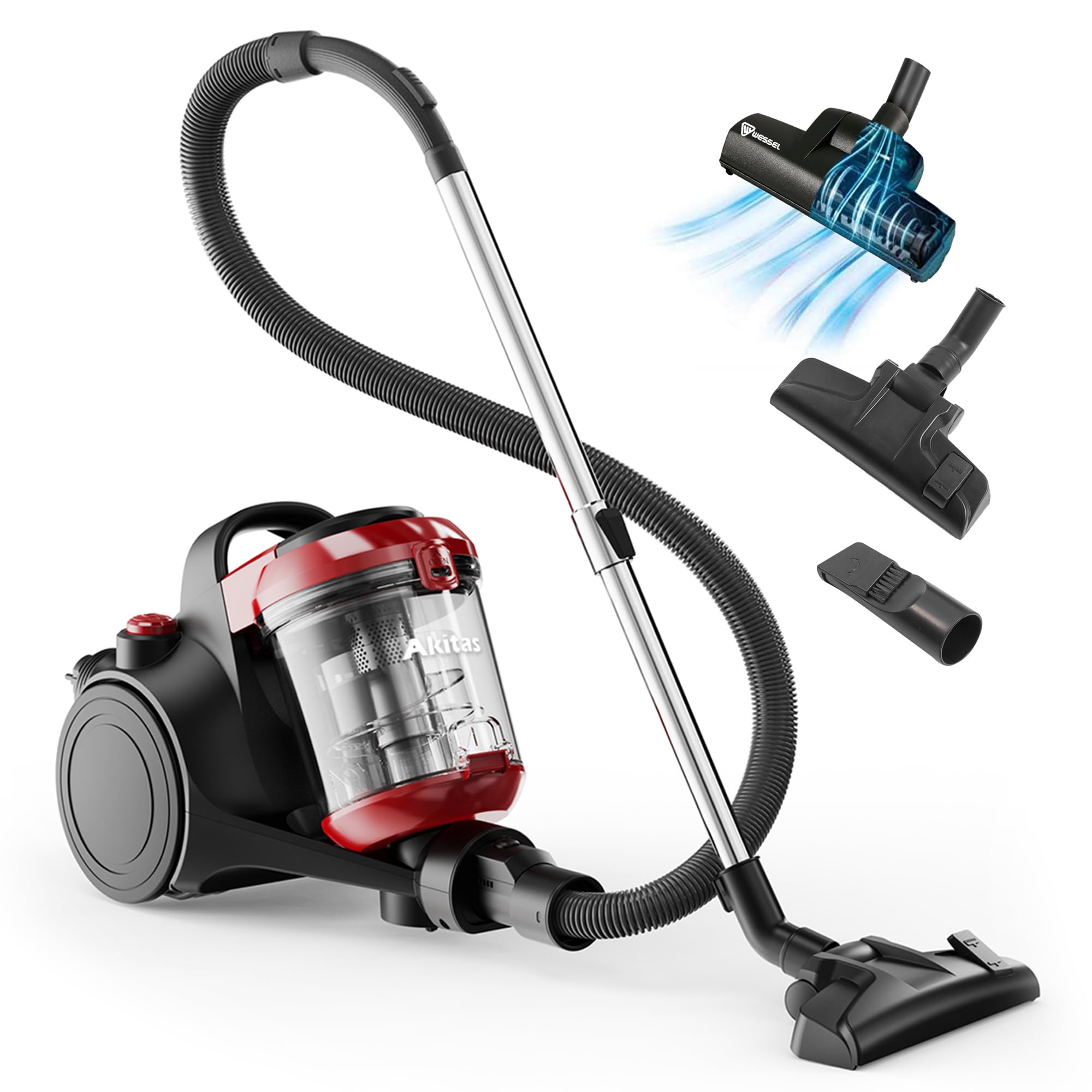Akitas C10T Aspirapolvere Senza Sacco 850W Turbo Pet Hair per Cani e Gatti con Spazzola Rotante Tedesca Wessel Werk da 28 cm