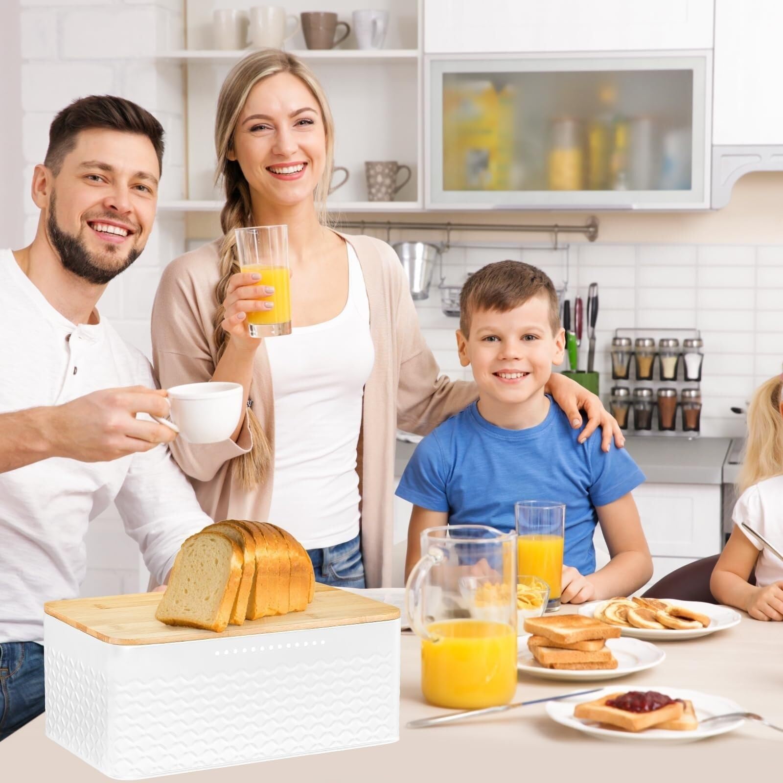 Chlebak na Pieczywo - Chlebak Kuchenny Pojemnik Na Chleb Metalowy Z Pokrywką Bambusową, Nadający Się Jako Deska Do Krojenia, Duży Przechowywania Żywności Bułeczki