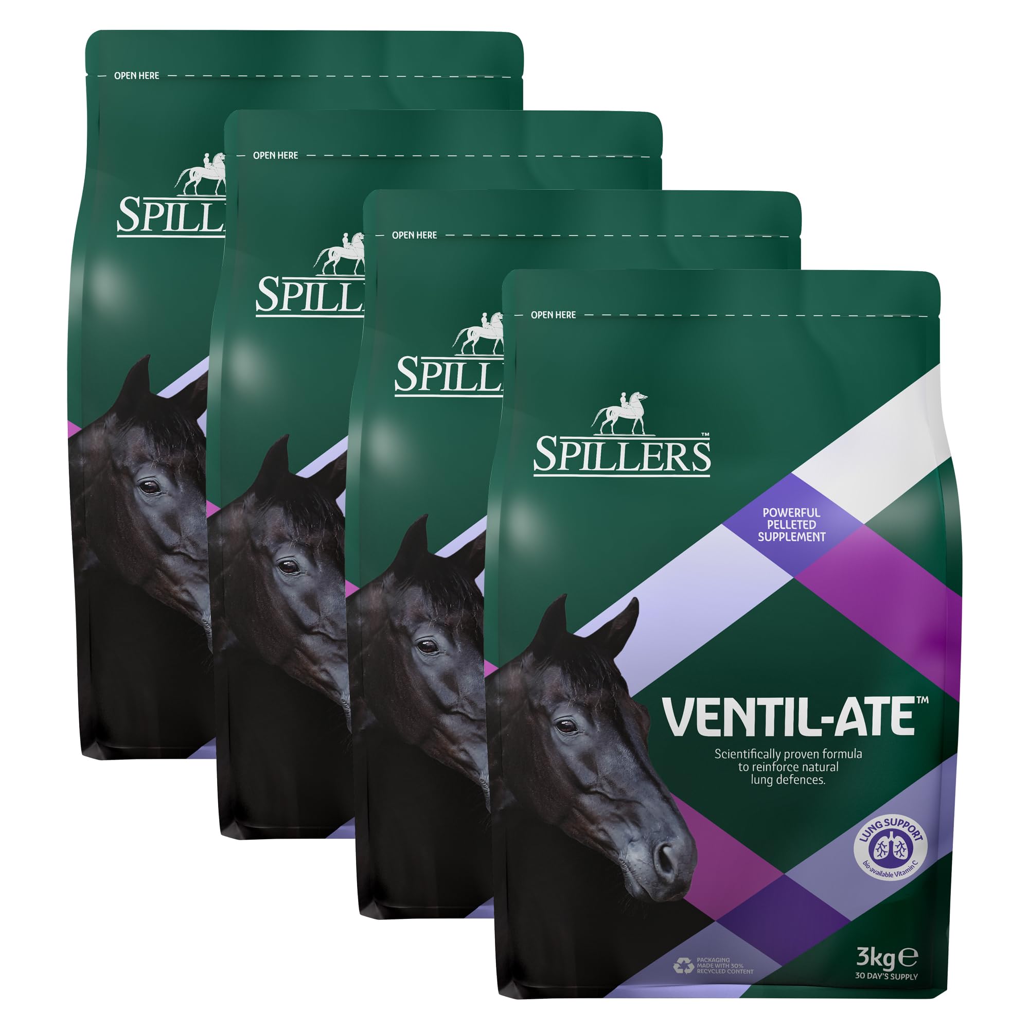 SPILLERS Ventil-ate Horse Supplement (3kg) Respiratory Supplement for Horses and Ponies Stabled for Long Periods, Traveling or on Box Rest - 30 Day Supply Horse Supplements, 4 Pack