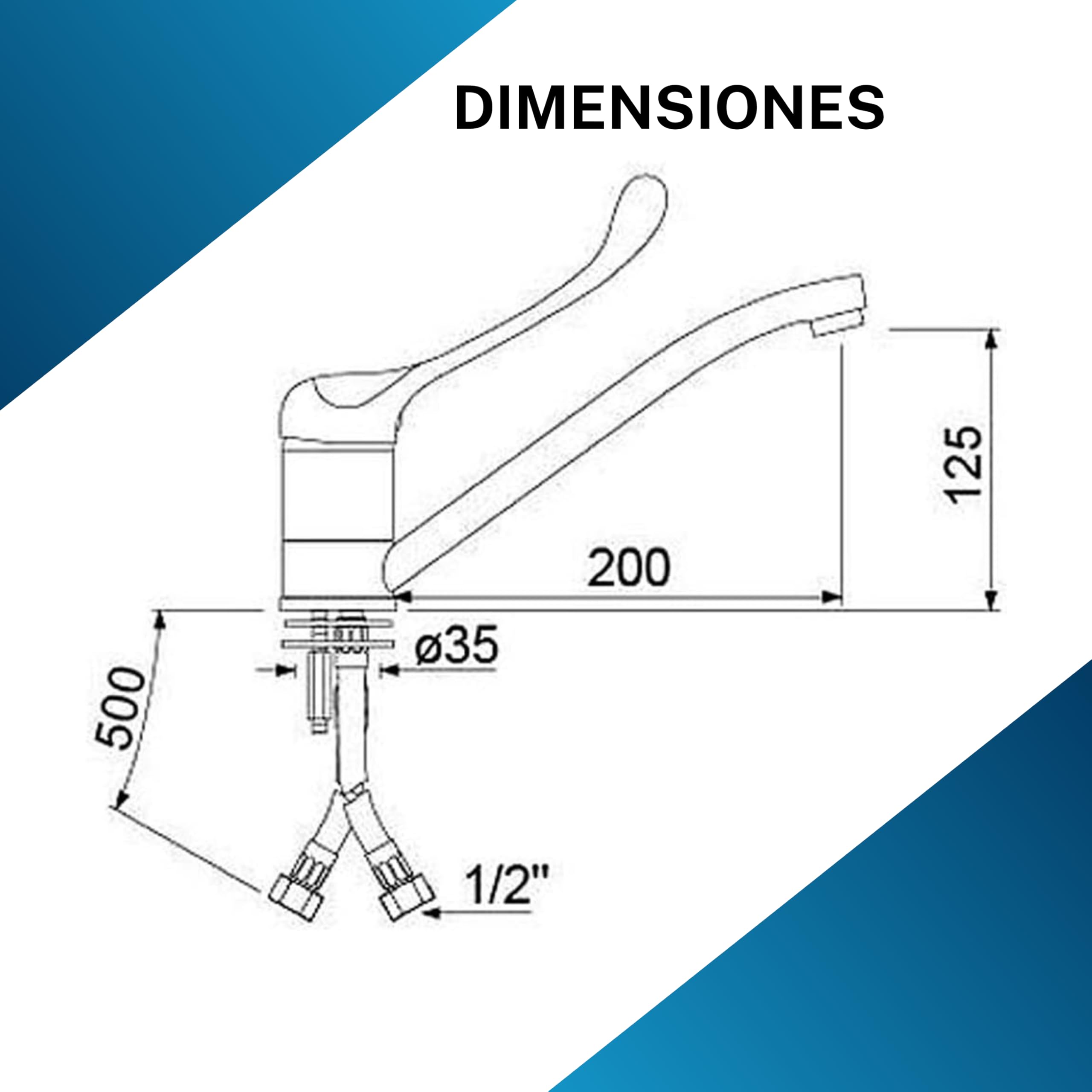 Grifo Monomando Palanca Gerontológica GEV - Grifo de Lavabo Monomando, Ideal Normas Sanitarias, Maneta Medical Extendida 20 Cms, Juego Completo para Hospitales, Laboratorios y Hostelería