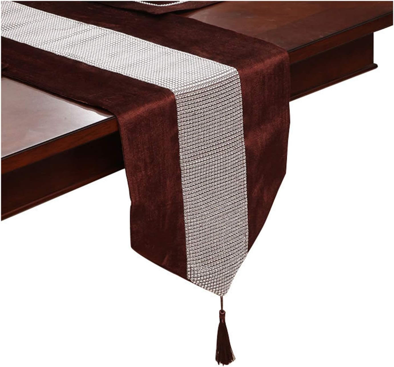 Table Runner Velvet, Table Runners 13x84 Inch Coffee Luxury Solid Color Diamond with Tassel Table Runners Christmas