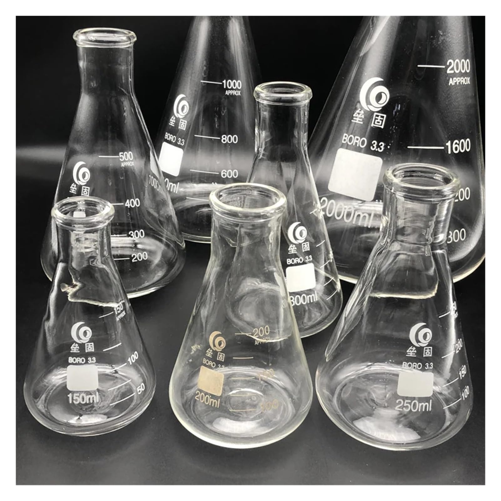 Szklana kolba laboratoryjna, Kolba laboratoryjna stożkowa ze szkła zagęszczonego, krzemianowa 3.3, szkło pomiarowe odporne na wysoką temperaturę(1000mL)