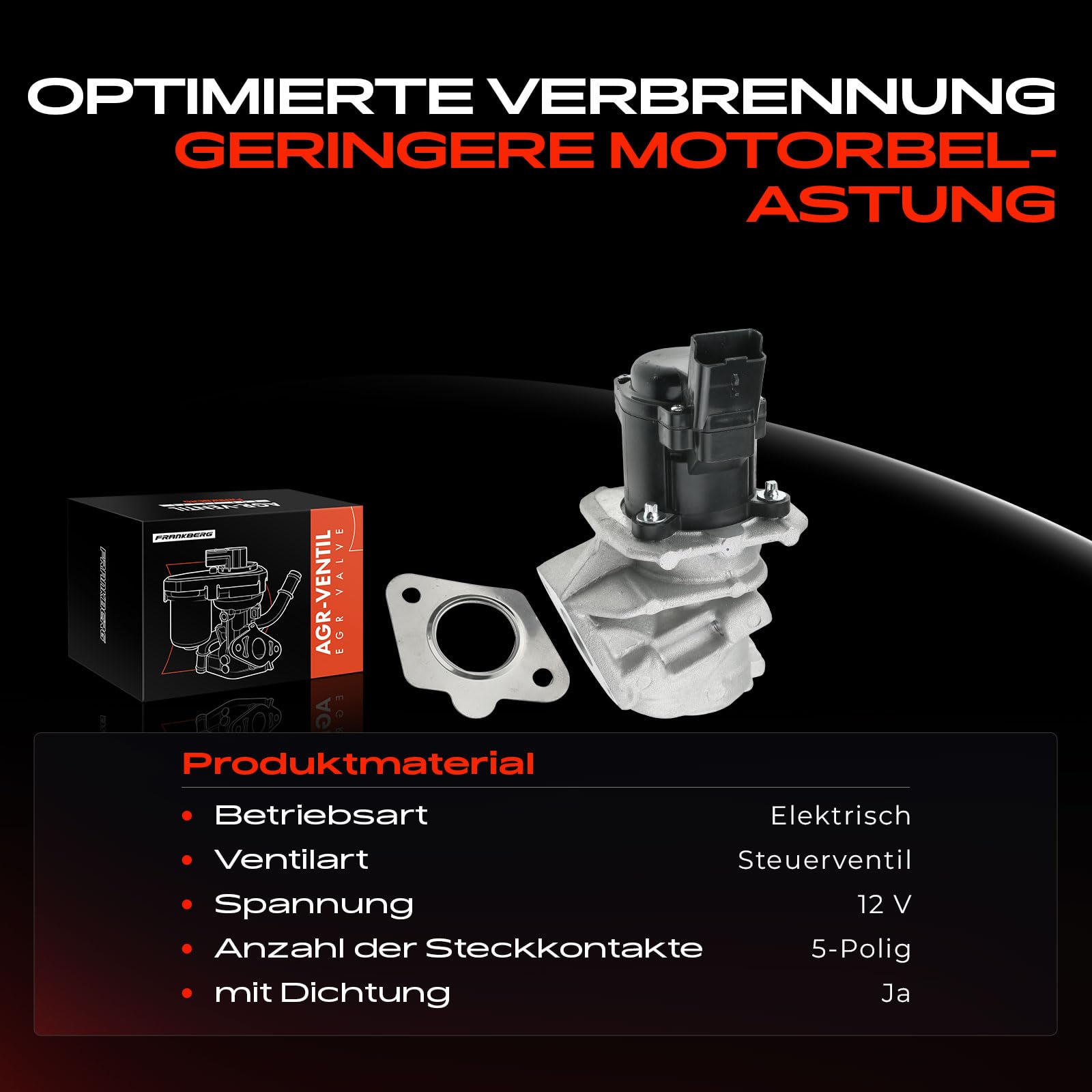 Frankberg AGR-Ventil Abgasrückführung für Berlingo C2 C3 C4 C5 Jumpy Xsara Picasso Scudo C-Max DM2 Fiesta Focus II Fusion 1.6L Diesel 2003-Heute 9672880080