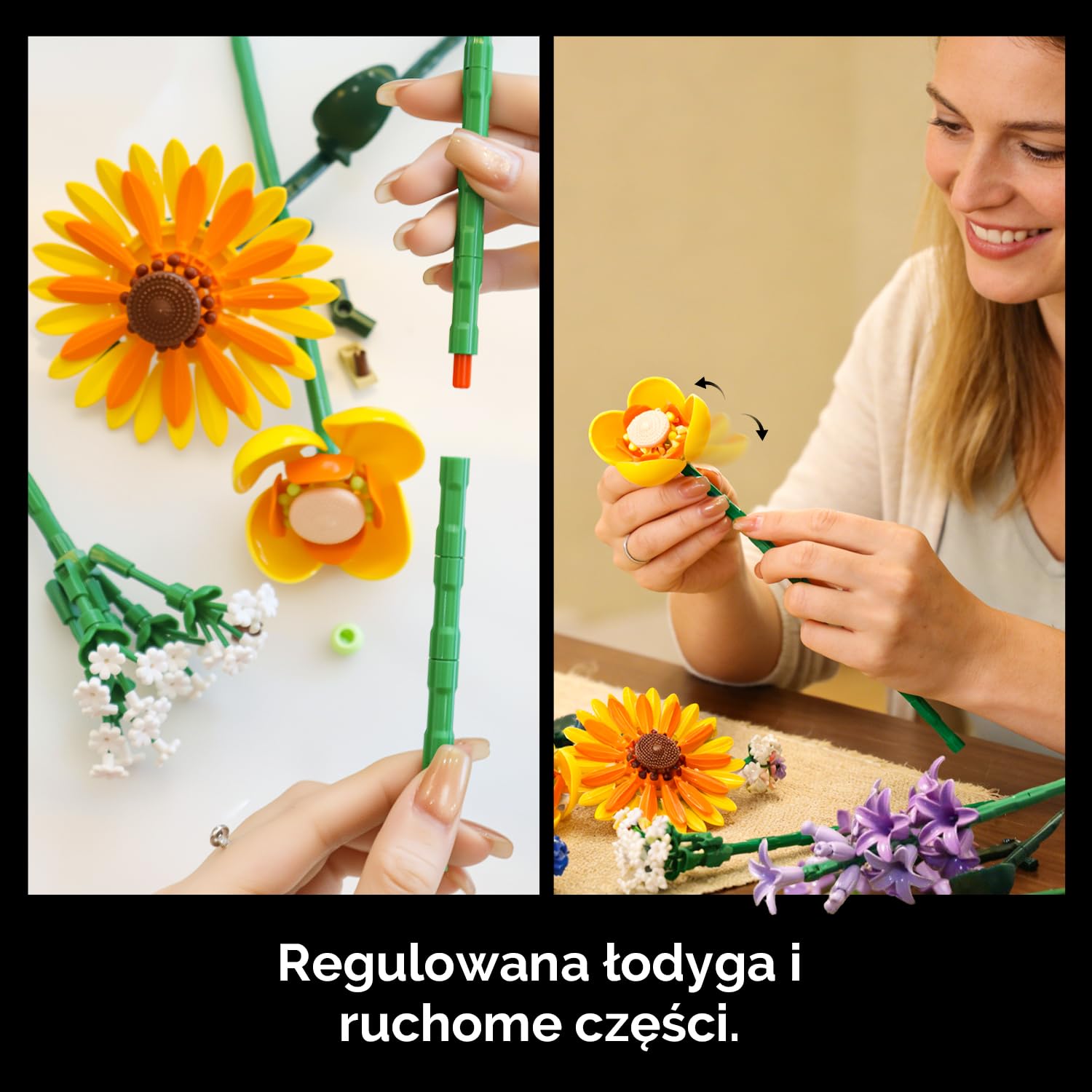 Klocki Kwiaty, 16 Dzikich Kwiatów Set Bukiet Klocków 1183 Elementów, Dekoracyjne Dalie, Chabry, Lawenda i Gerbery, Roślinna Dekoracja Wnętrz i Prezent dla Kobiet Mężczyzn Dzieci Dorosłych