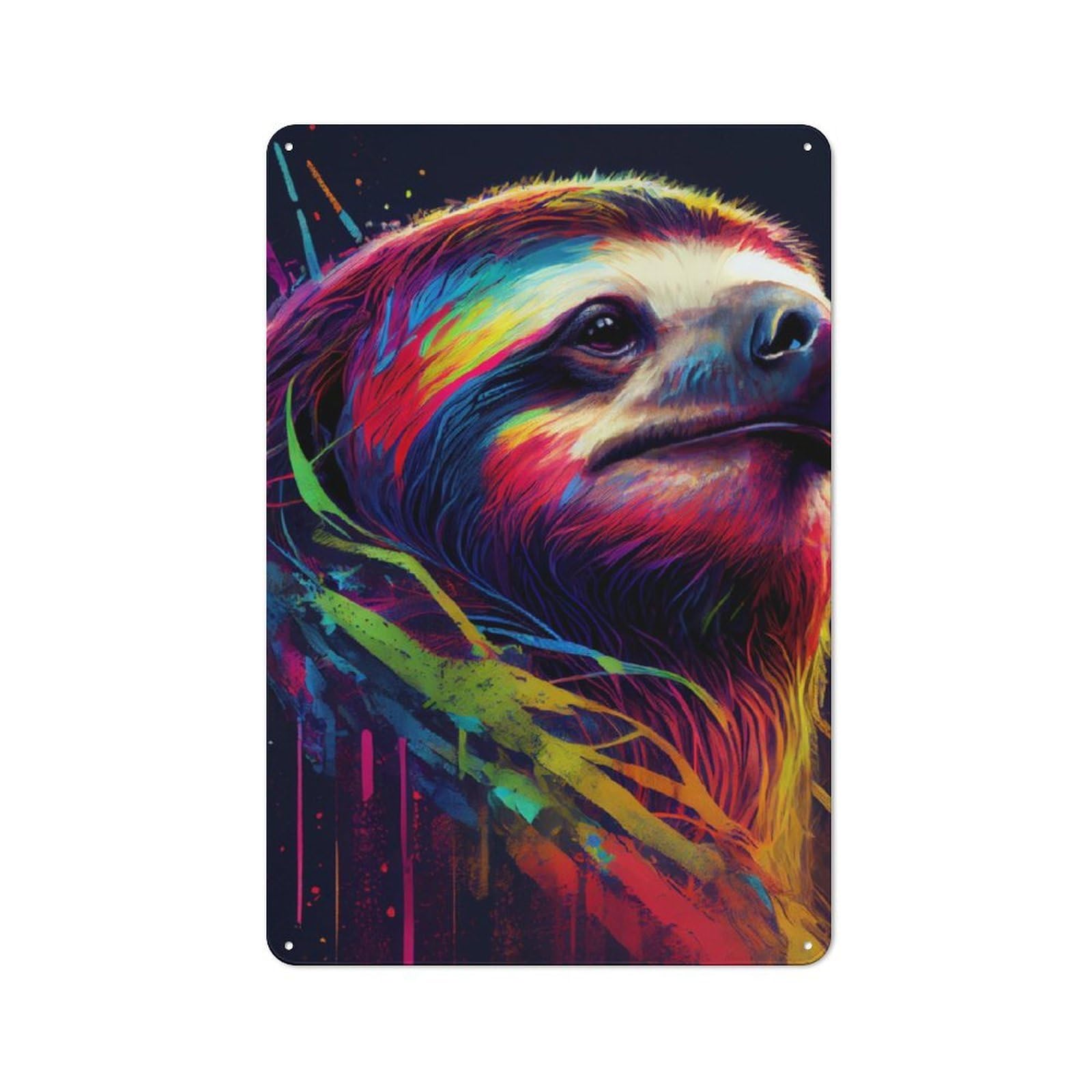 Junmoney Sloth Colorful Animal Rustic Tin Sign 30X20cm For Café Or Restaurant, A Decorative Christmas Gift For Hospitality Interior Collectors