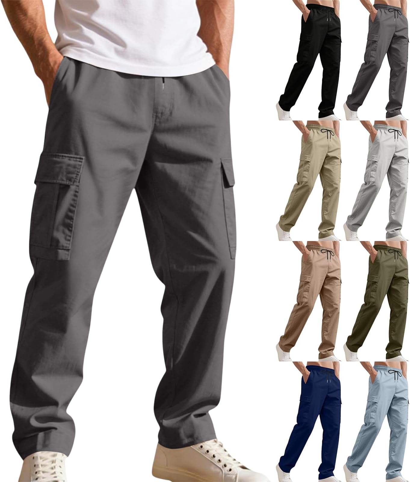 Twill Cargo Pants for Men Relaxed Fit Classic Outdoor Work Pants Lightweight Multi-Pockets Workout Chino Jogger Pant