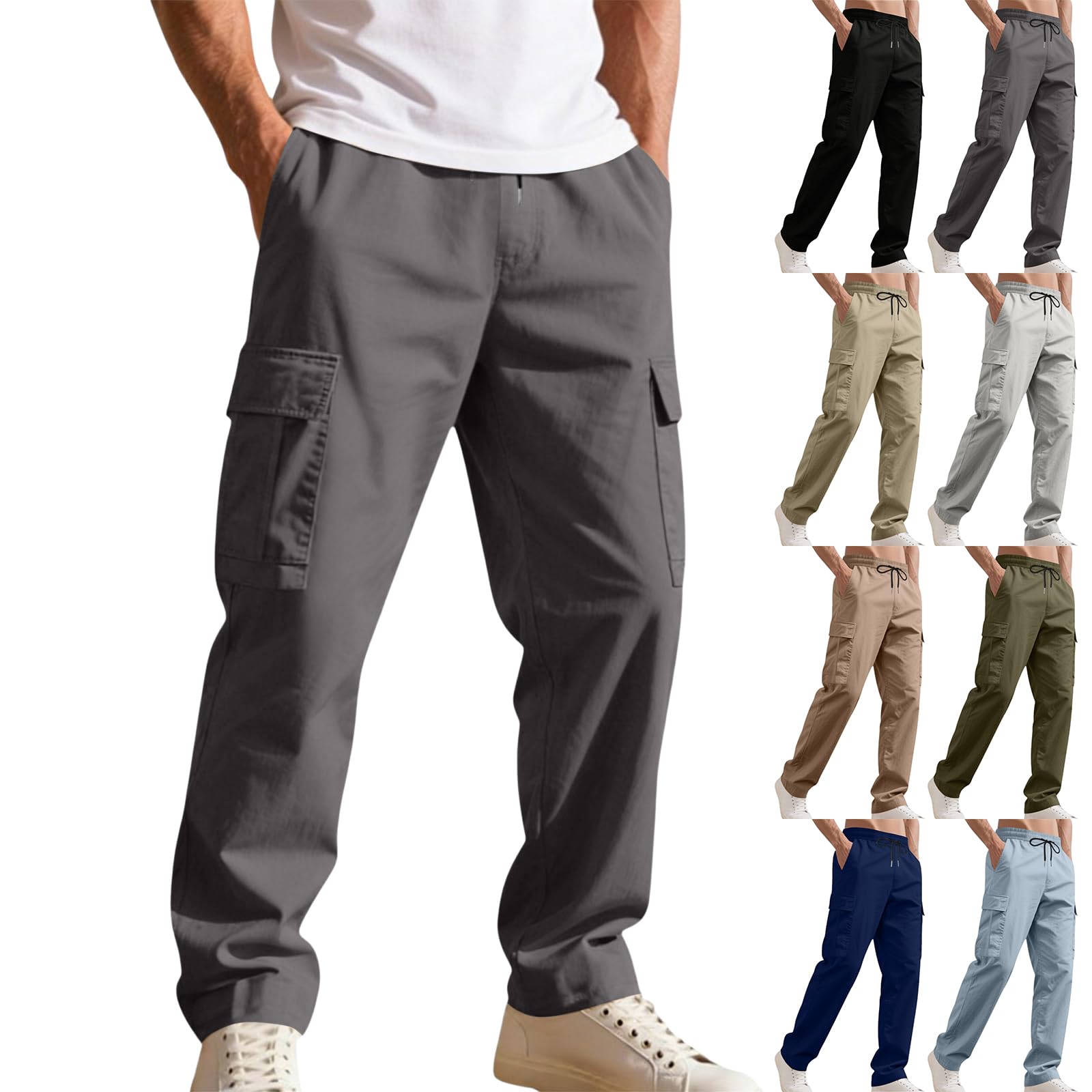 Twill Cargo Pants for Men Relaxed Fit Classic Outdoor Work Pants Lightweight Multi-Pockets Workout Chino Jogger Pant