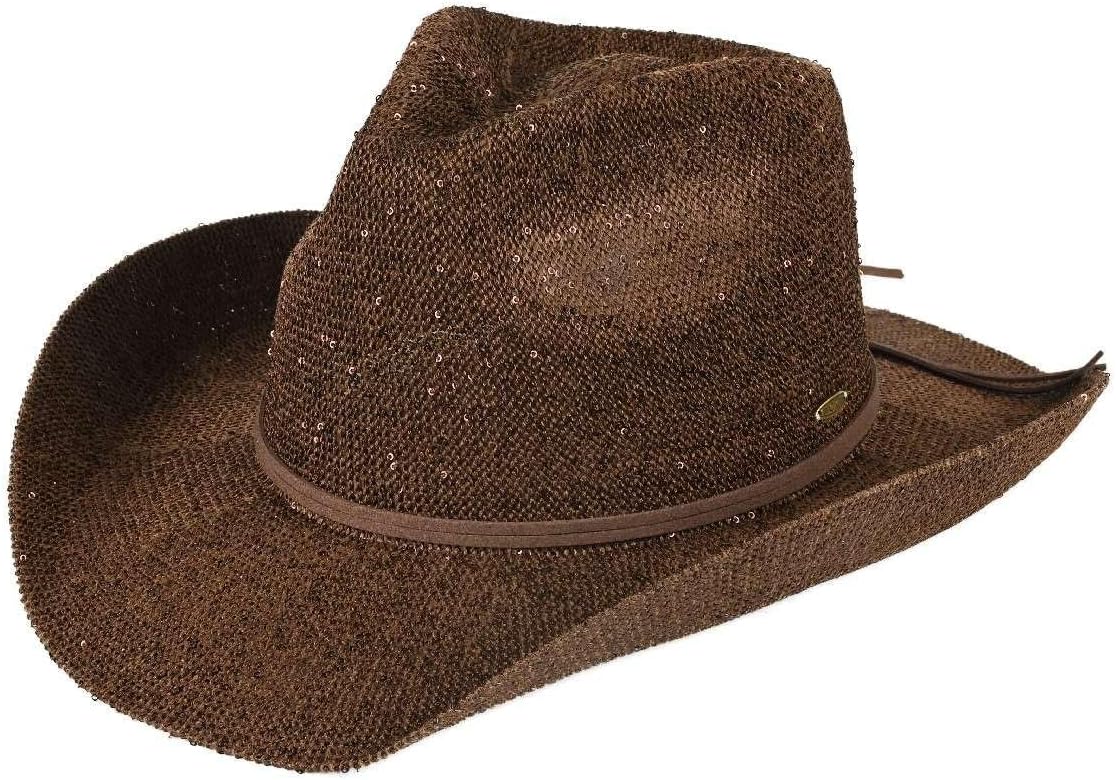 C.C Sparkly Sequin Cowboy Hat with Suede String Trim