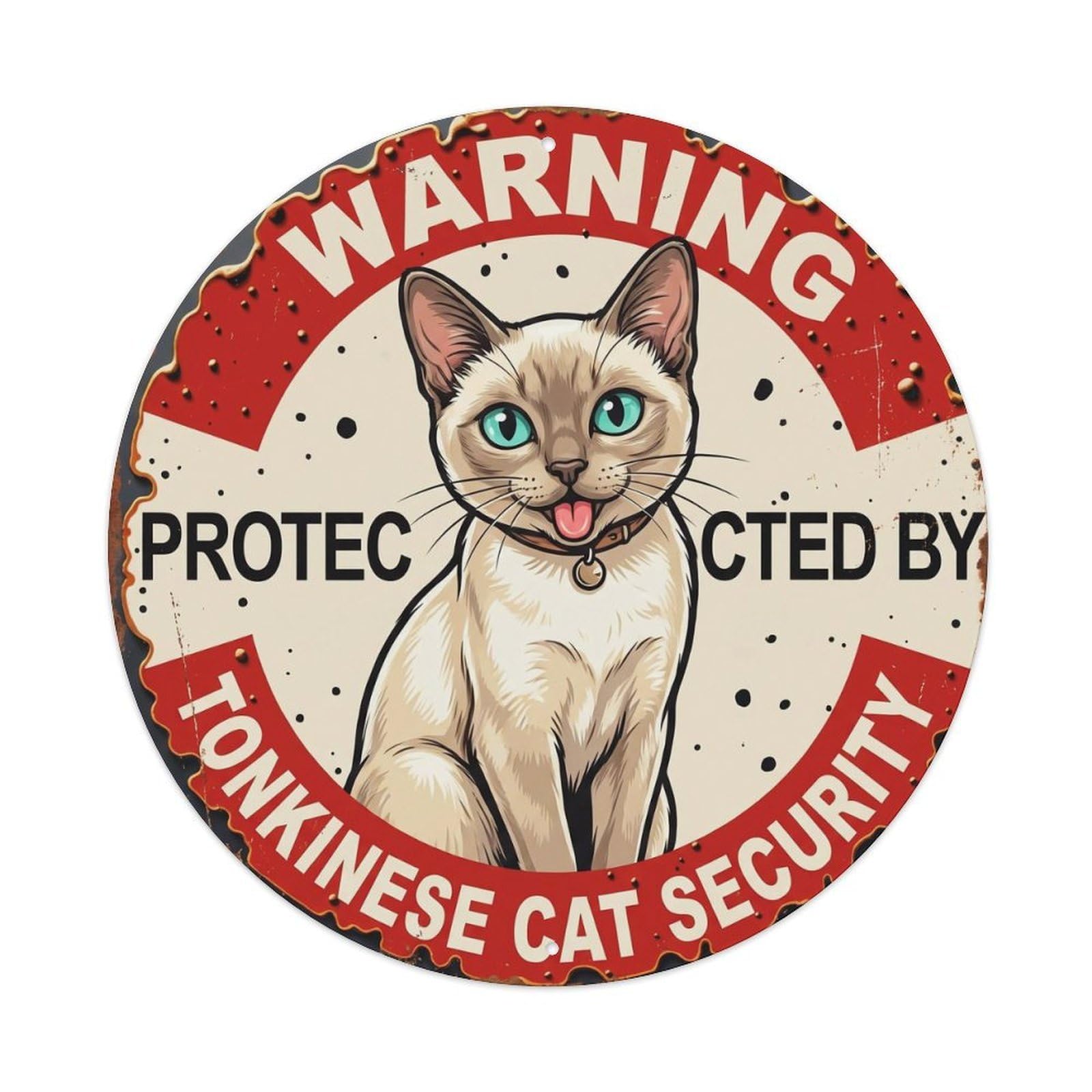 Tgrcjimh Style Metal Tin Sign Warning Protected By Tonkinese Cat Security Vintage