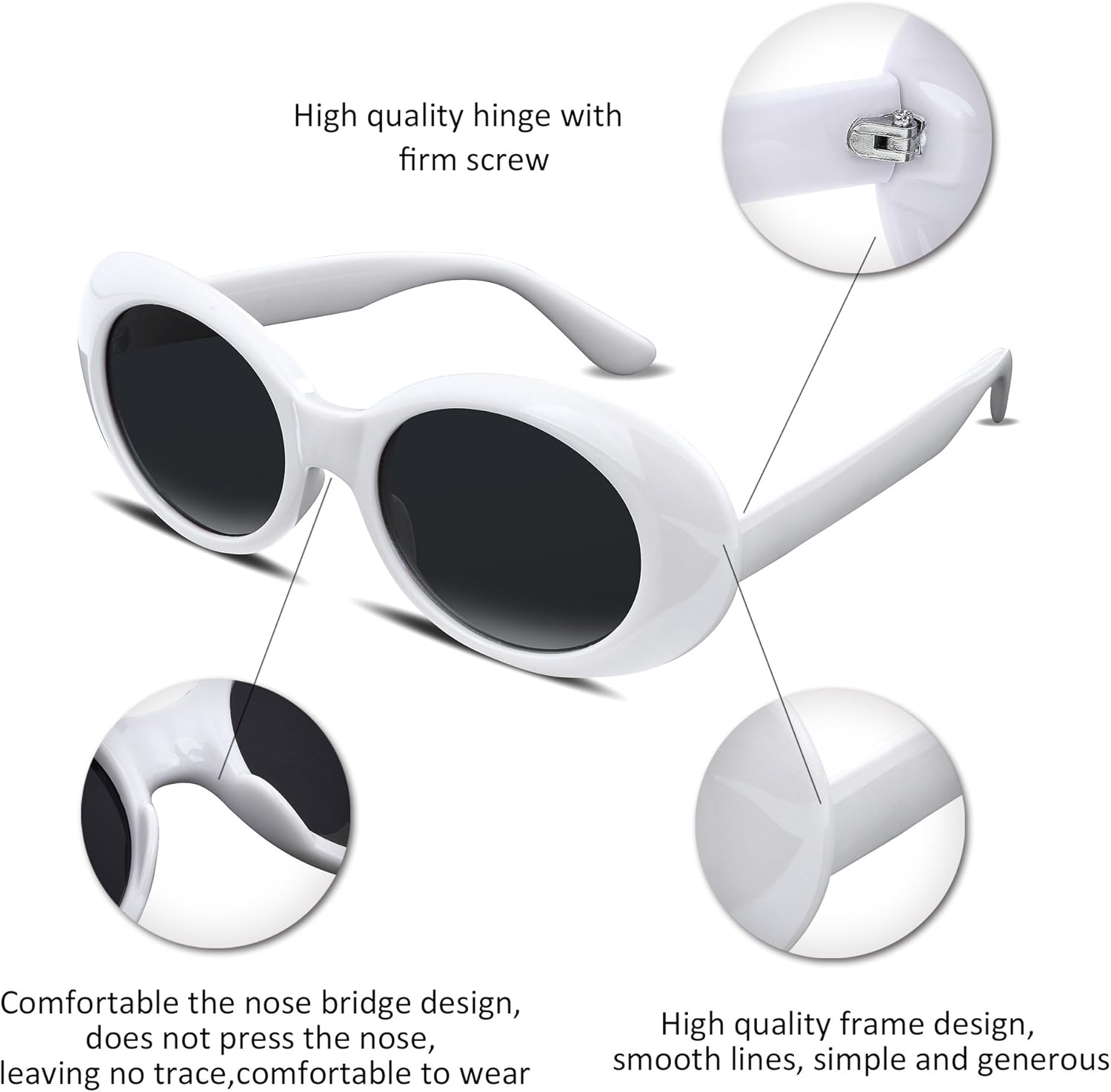 FEISEDY Sunglasses White Oval Clout Goggles for Women Men Retro Round Trendy Rimmed Clueless Costume Frame B2253 - Image 6
