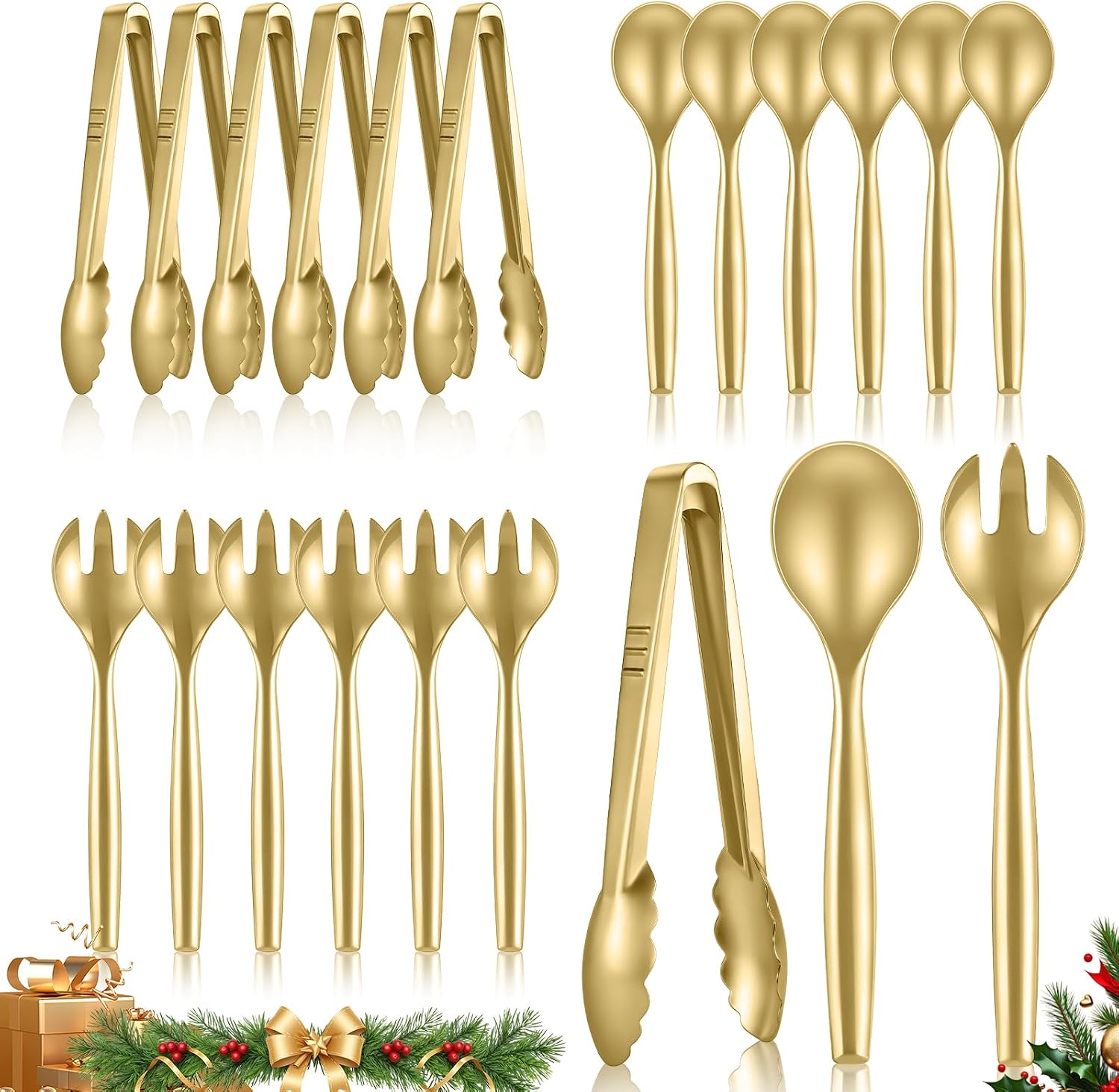 Mwellewm Gold Plastic Serving Utensils Set,Disposable Tong Serving Spoons